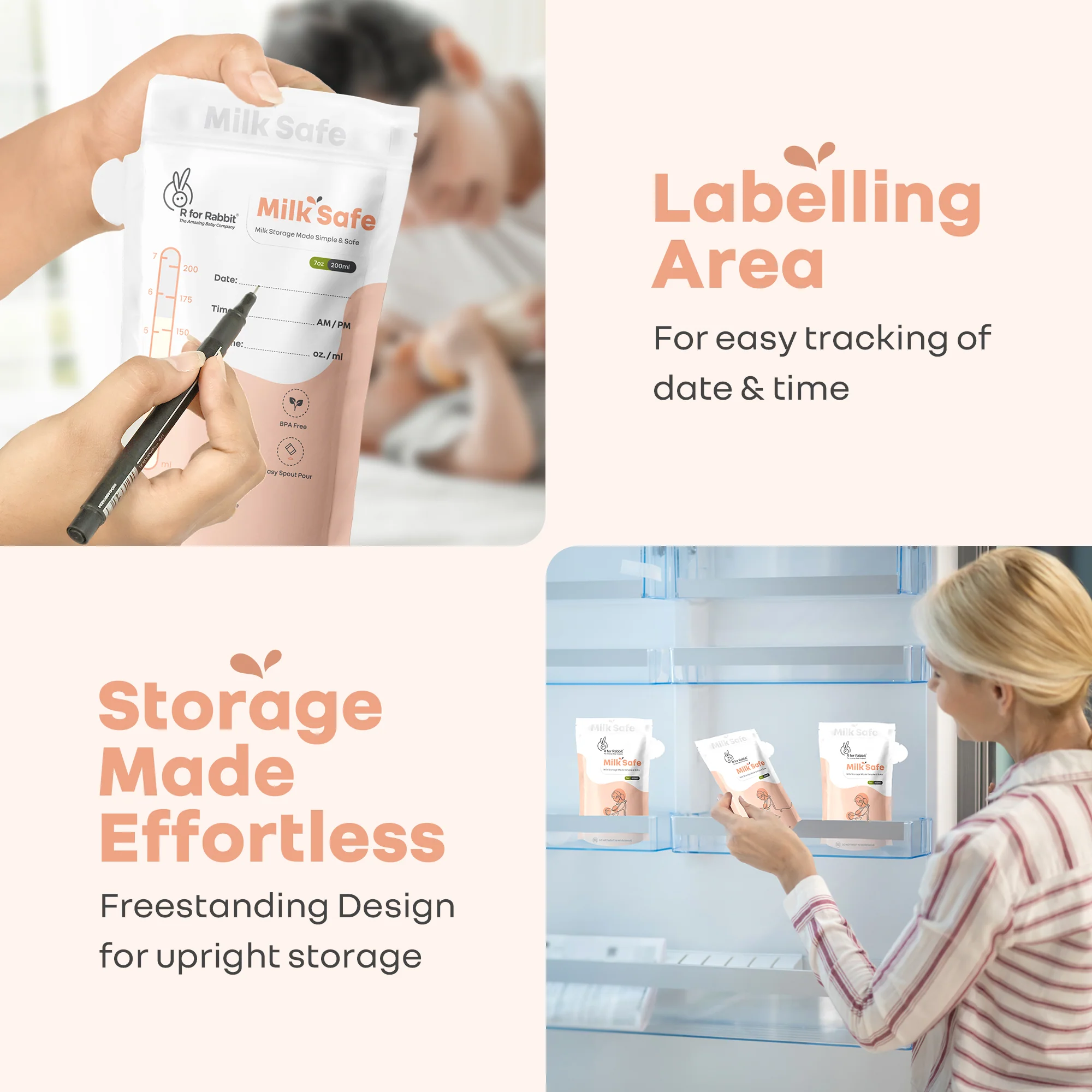 Milk Safe Breast Milk Storage Bags with Leakproof, BPA-Free, Temp Indicator (200ml x 30) - Image 6