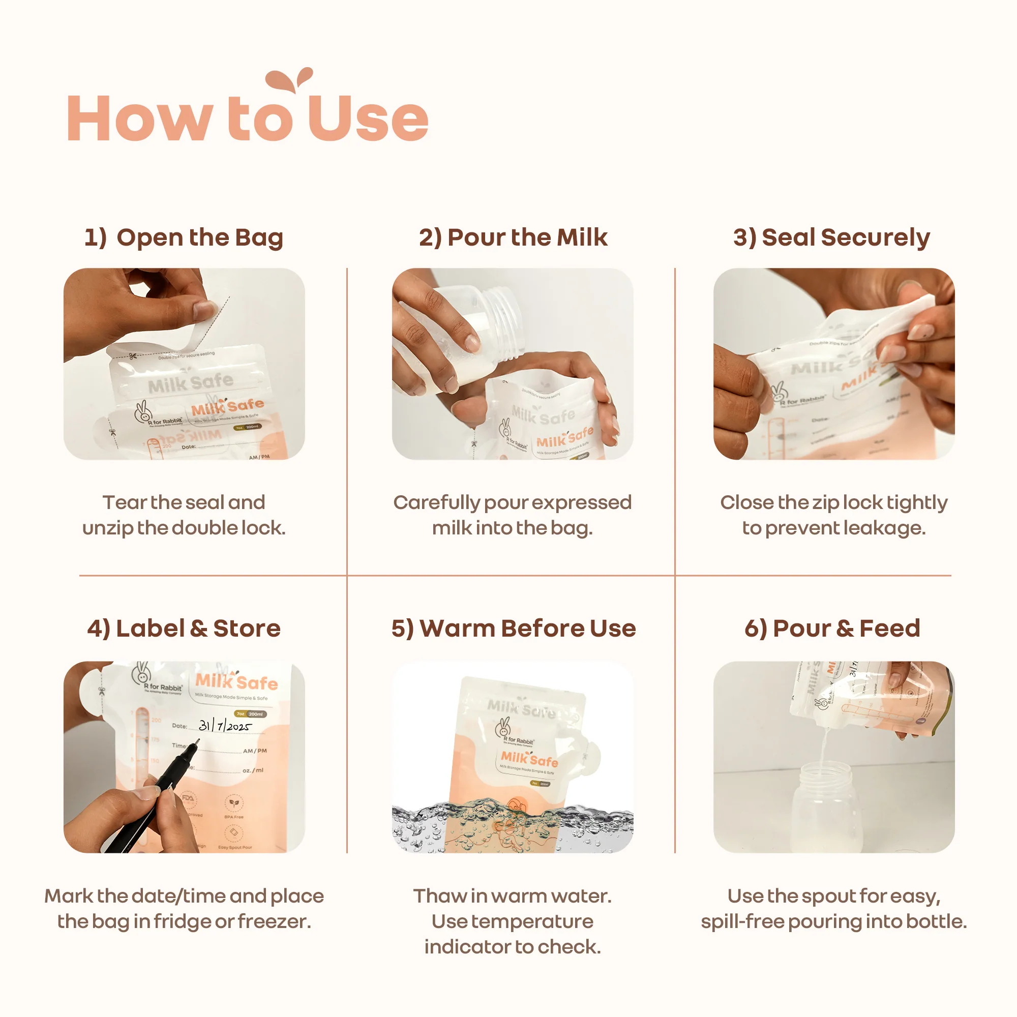 Milk Safe Breast Milk Storage Bags with Leakproof, BPA-Free, Temp Indicator (200ml x 30) - Image 8