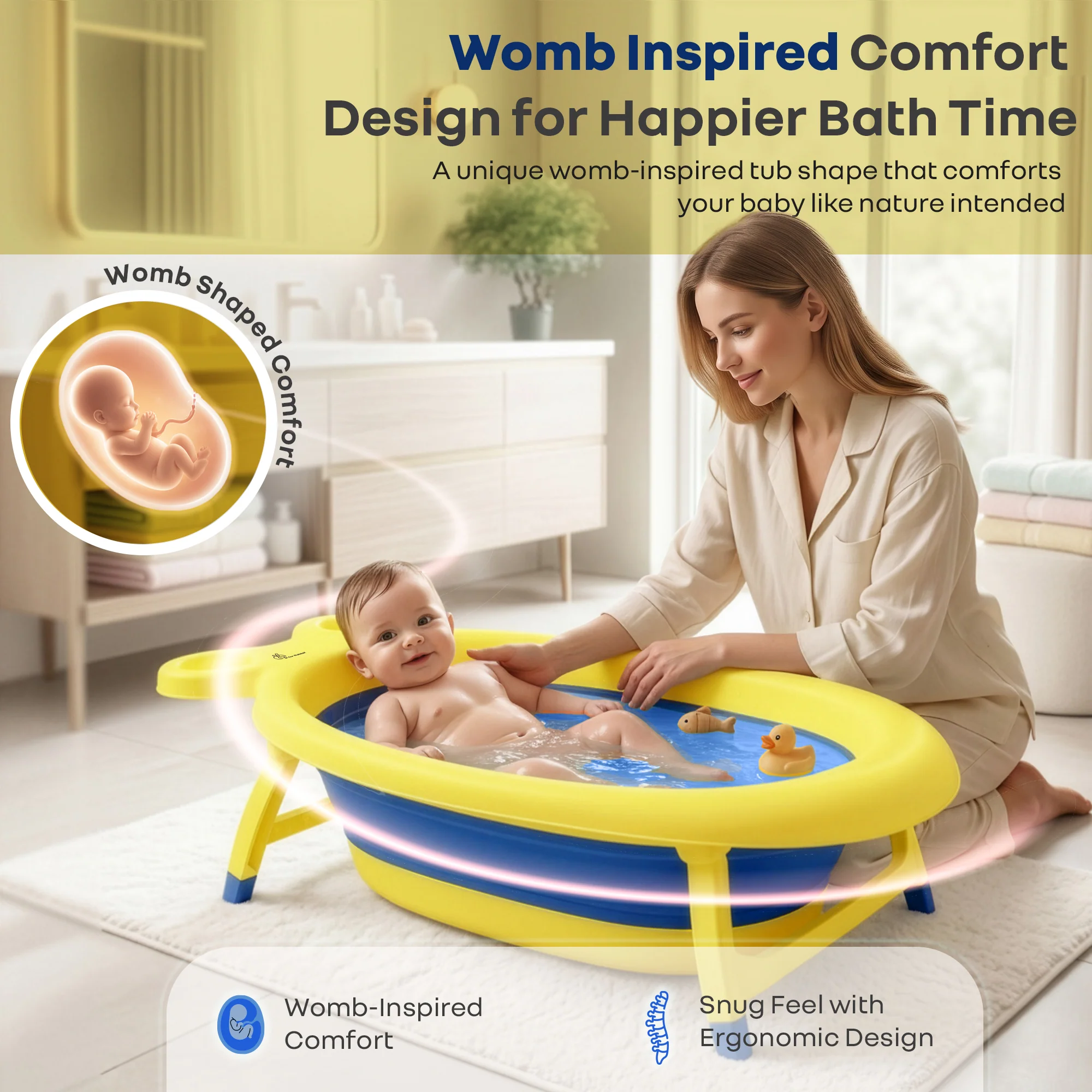 Bubble Double Finzy Baby Bathtub 9-36 Months, Foldable Cocoon Design, Anti-Skid Base & Drain Plug - Image 10