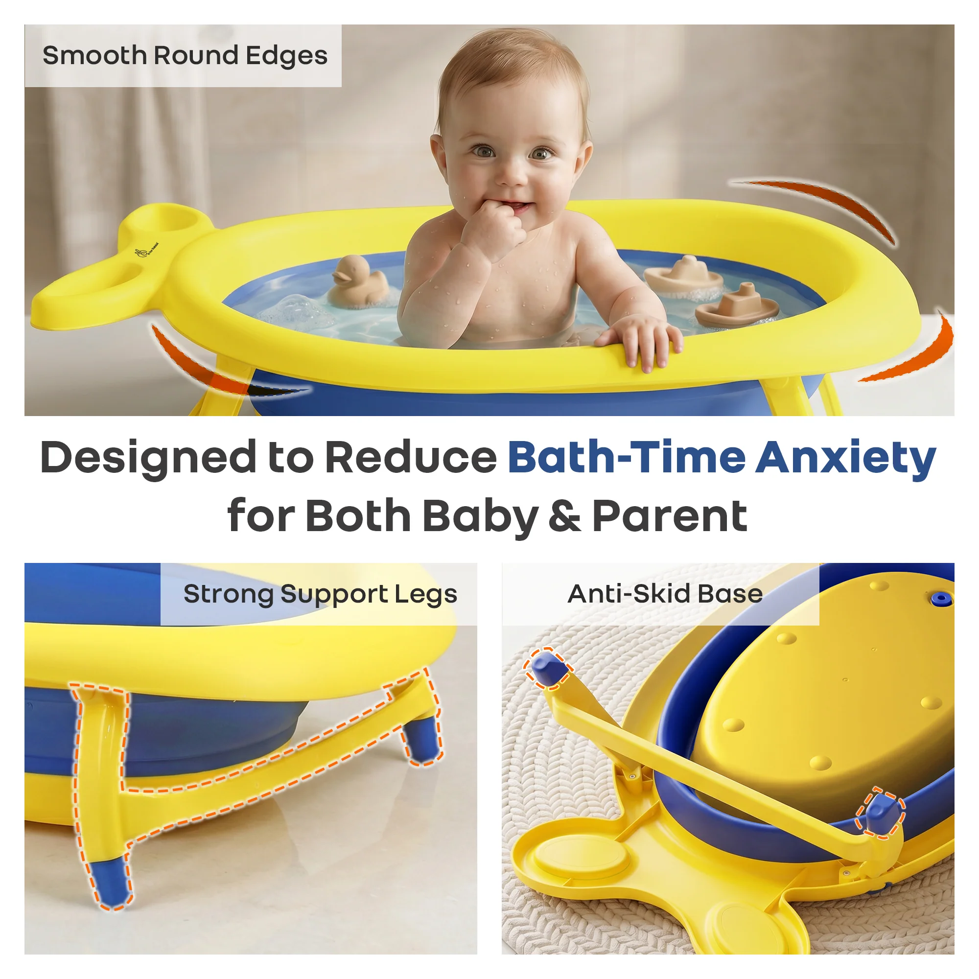 Bubble Double Finzy Baby Bathtub 9-36 Months, Foldable Cocoon Design, Anti-Skid Base & Drain Plug - Image 13