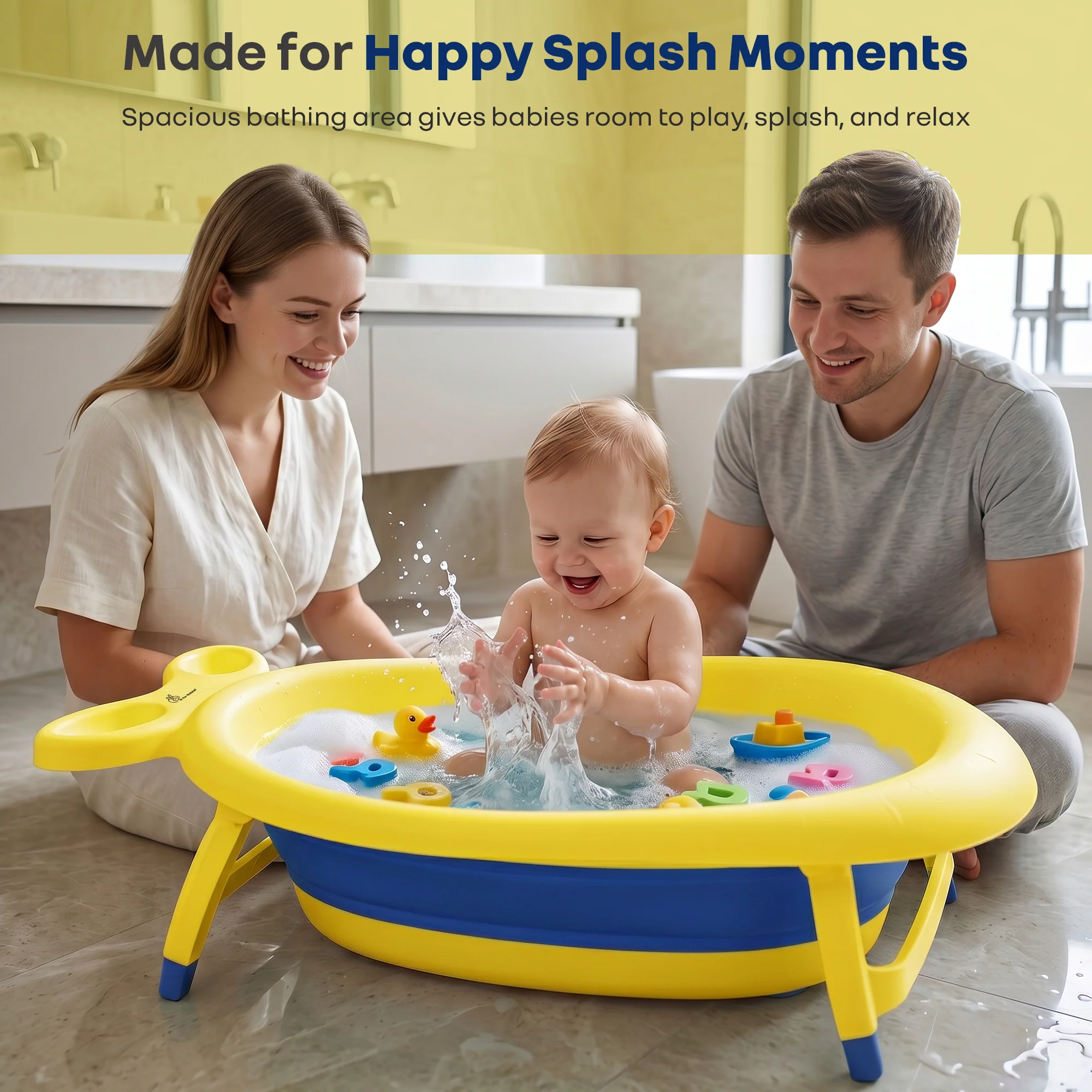 Bubble Double Finzy Baby Bathtub 9-36 Months, Foldable Cocoon Design, Anti-Skid Base & Drain Plug - Image 14