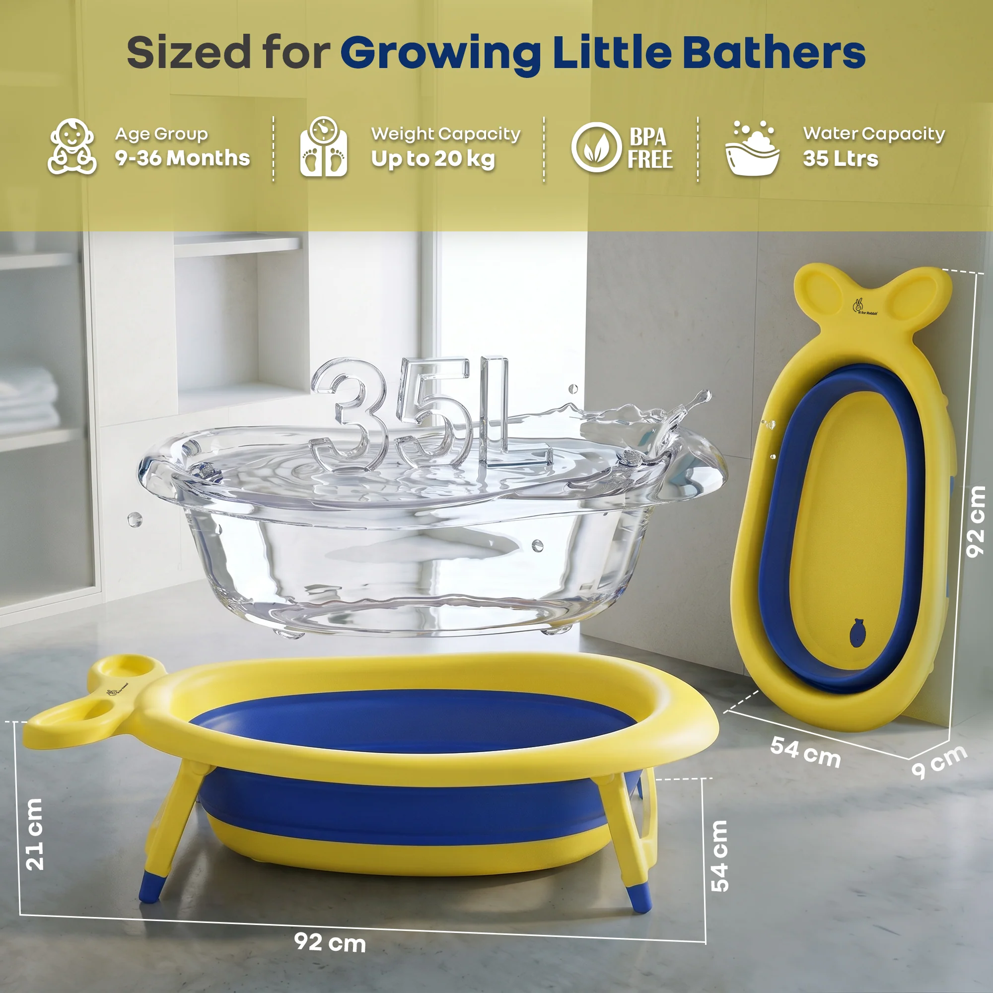 Bubble Double Finzy Baby Bathtub 9-36 Months, Foldable Cocoon Design, Anti-Skid Base & Drain Plug - Image 16