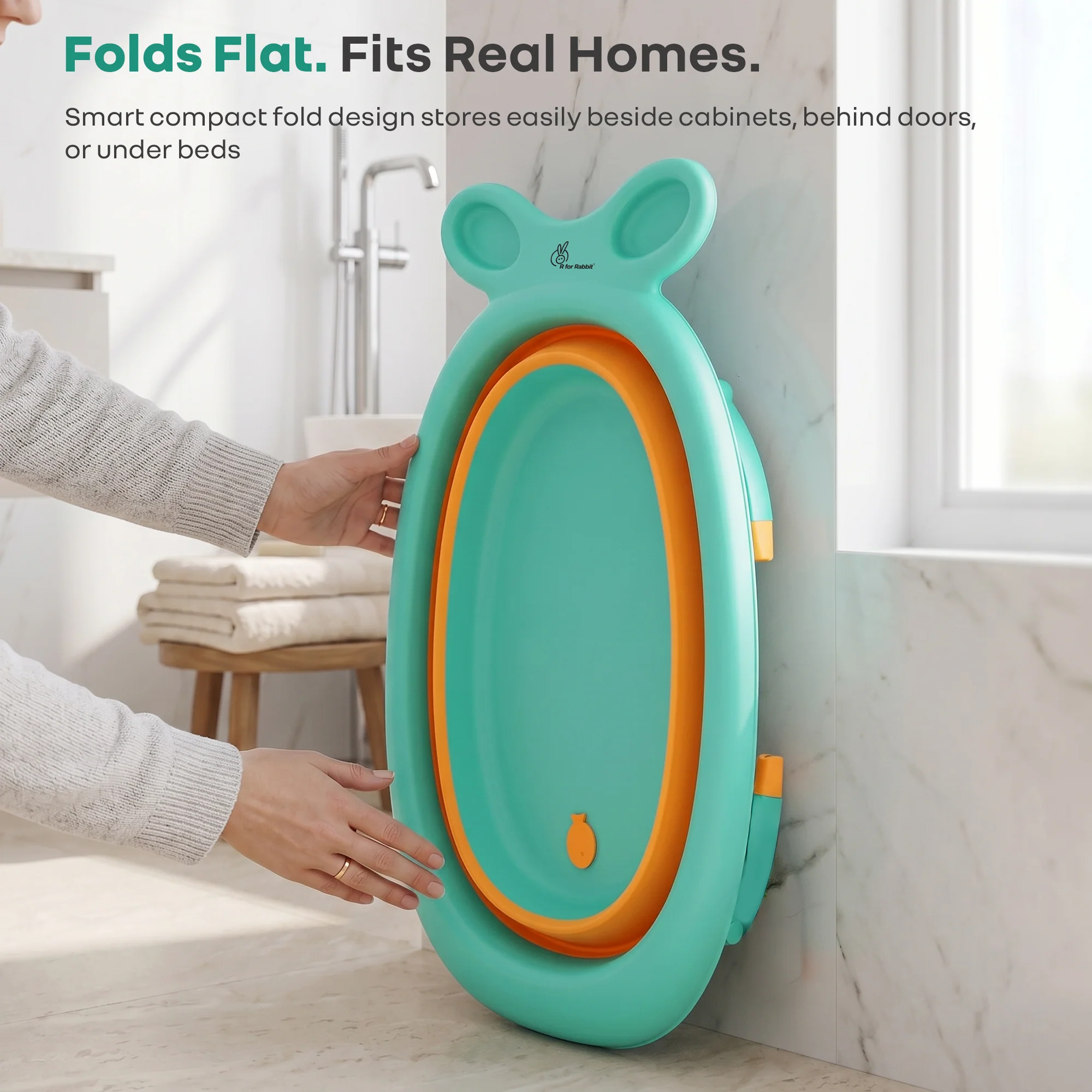 Bubble Double Finzy Baby Bathtub 9-36 Months, Foldable Cocoon Design, Anti-Skid Base & Drain Plug - Image 19
