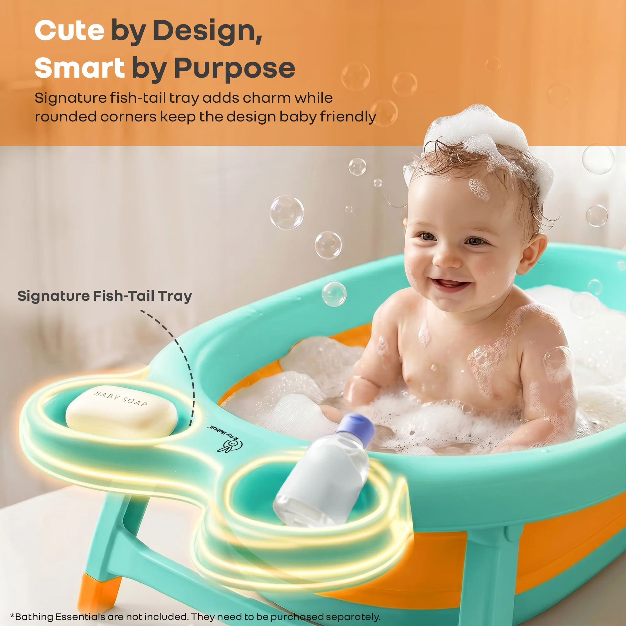 Bubble Double Finzy Baby Bathtub 9-36 Months, Foldable Cocoon Design, Anti-Skid Base & Drain Plug - Image 20