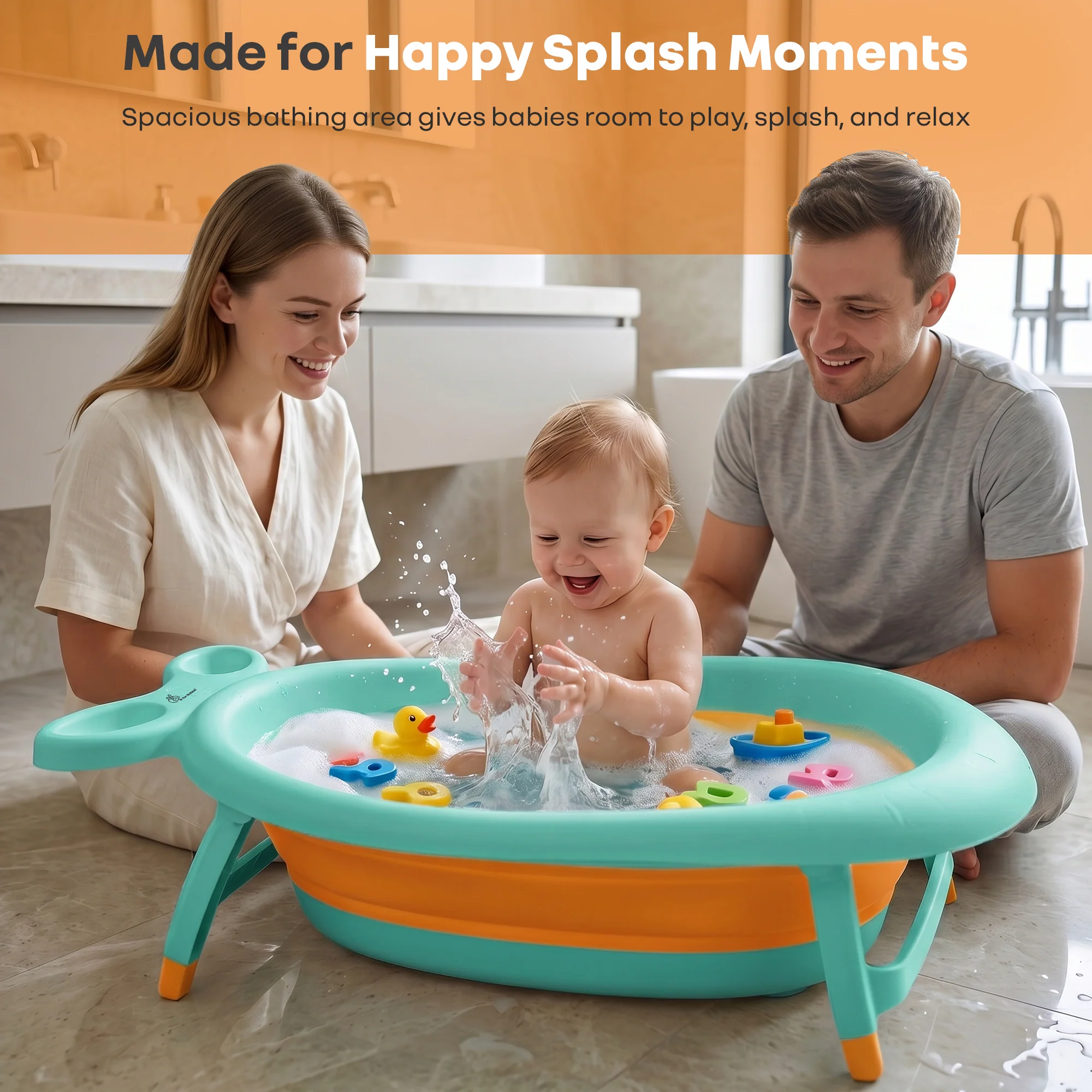 Bubble Double Finzy Baby Bathtub 9-36 Months, Foldable Cocoon Design, Anti-Skid Base & Drain Plug - Image 22