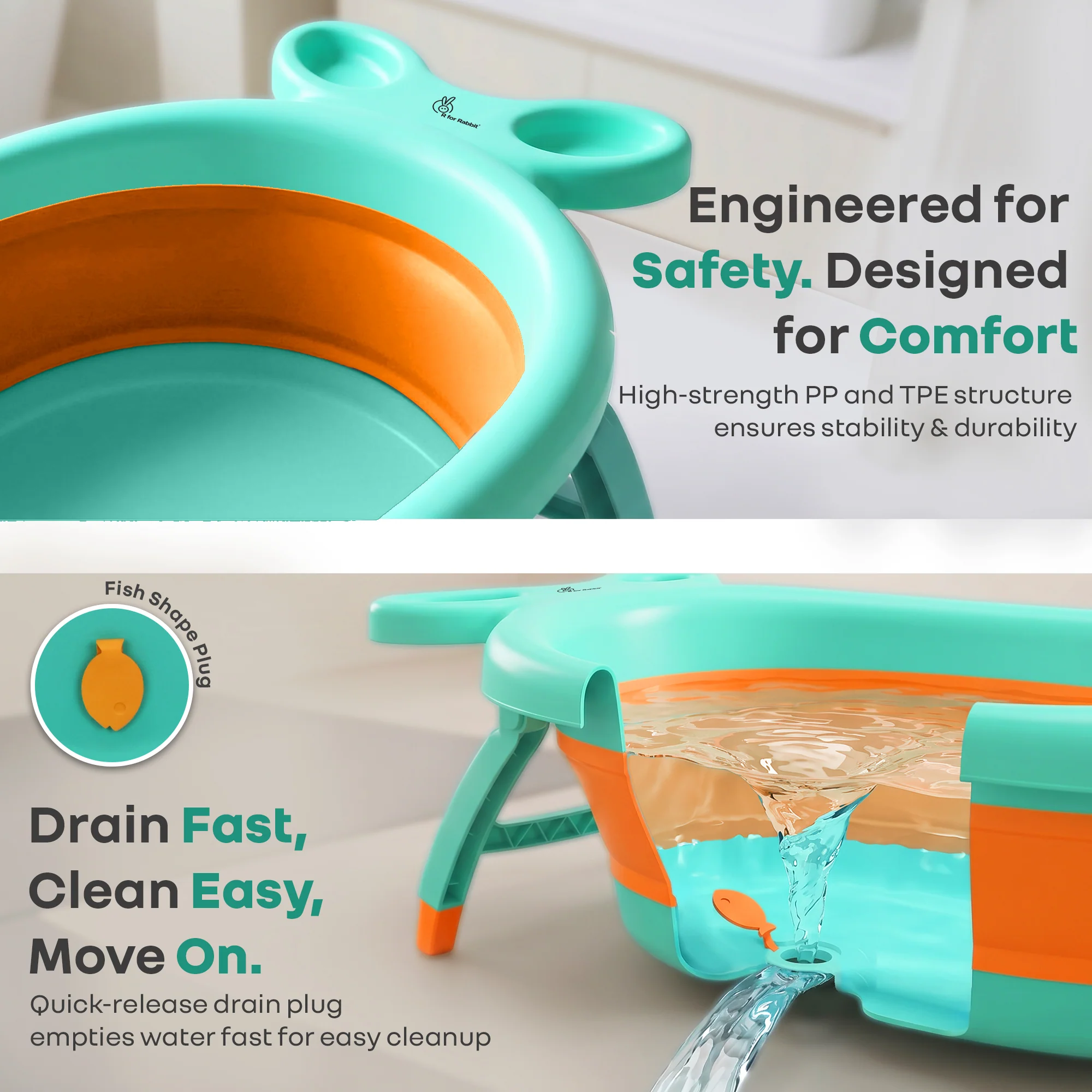 Bubble Double Finzy Baby Bathtub 9-36 Months, Foldable Cocoon Design, Anti-Skid Base & Drain Plug - Image 23