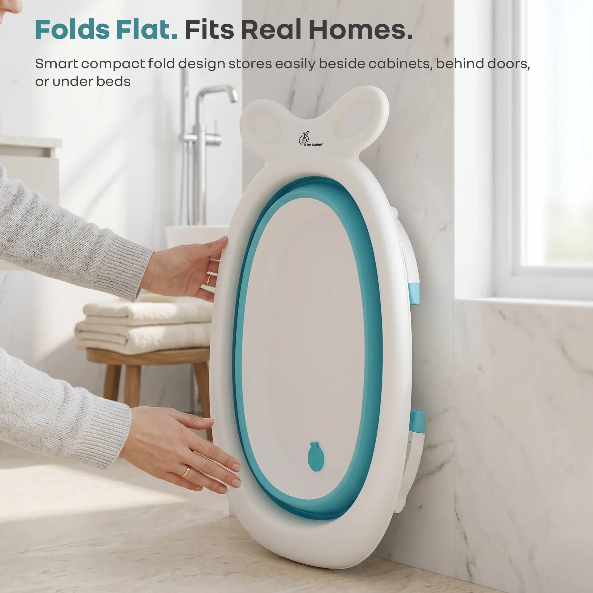 Bubble Double Finzy Baby Bathtub 9-36 Months, Foldable Cocoon Design, Anti-Skid Base & Drain Plug - Image 3