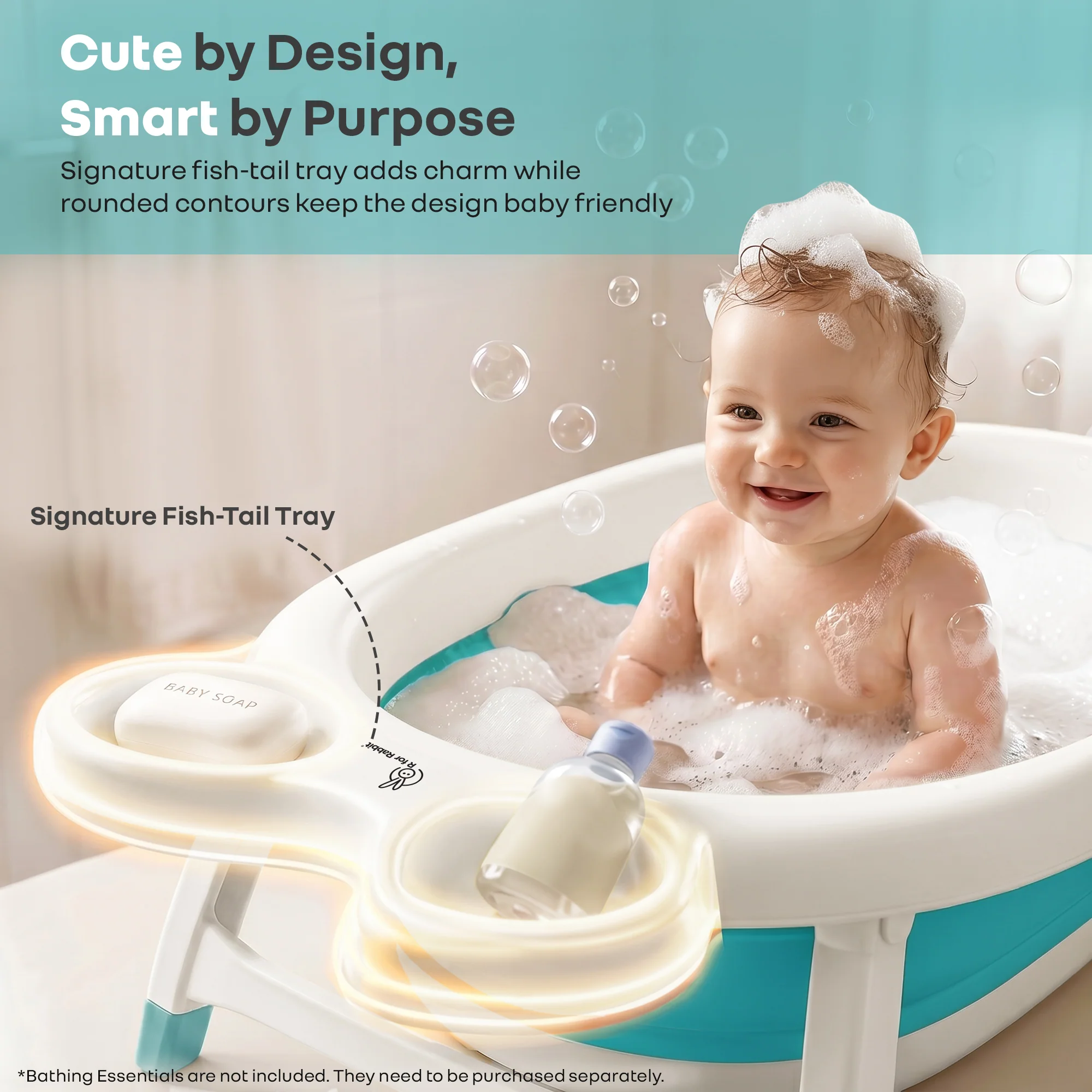 Bubble Double Finzy Baby Bathtub 9-36 Months, Foldable Cocoon Design, Anti-Skid Base & Drain Plug - Image 4