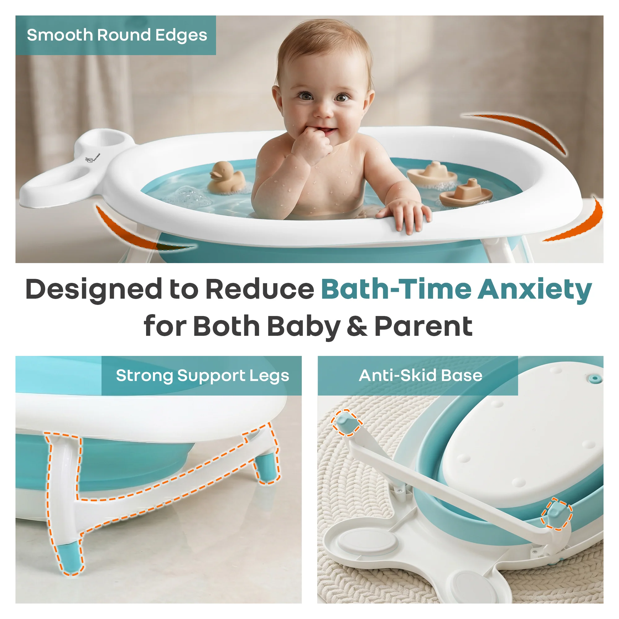 Bubble Double Finzy Baby Bathtub 9-36 Months, Foldable Cocoon Design, Anti-Skid Base & Drain Plug - Image 5