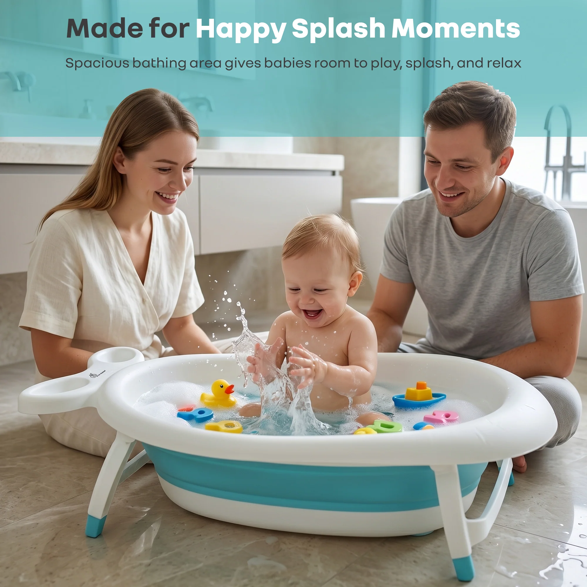 Bubble Double Finzy Baby Bathtub 9-36 Months, Foldable Cocoon Design, Anti-Skid Base & Drain Plug - Image 6