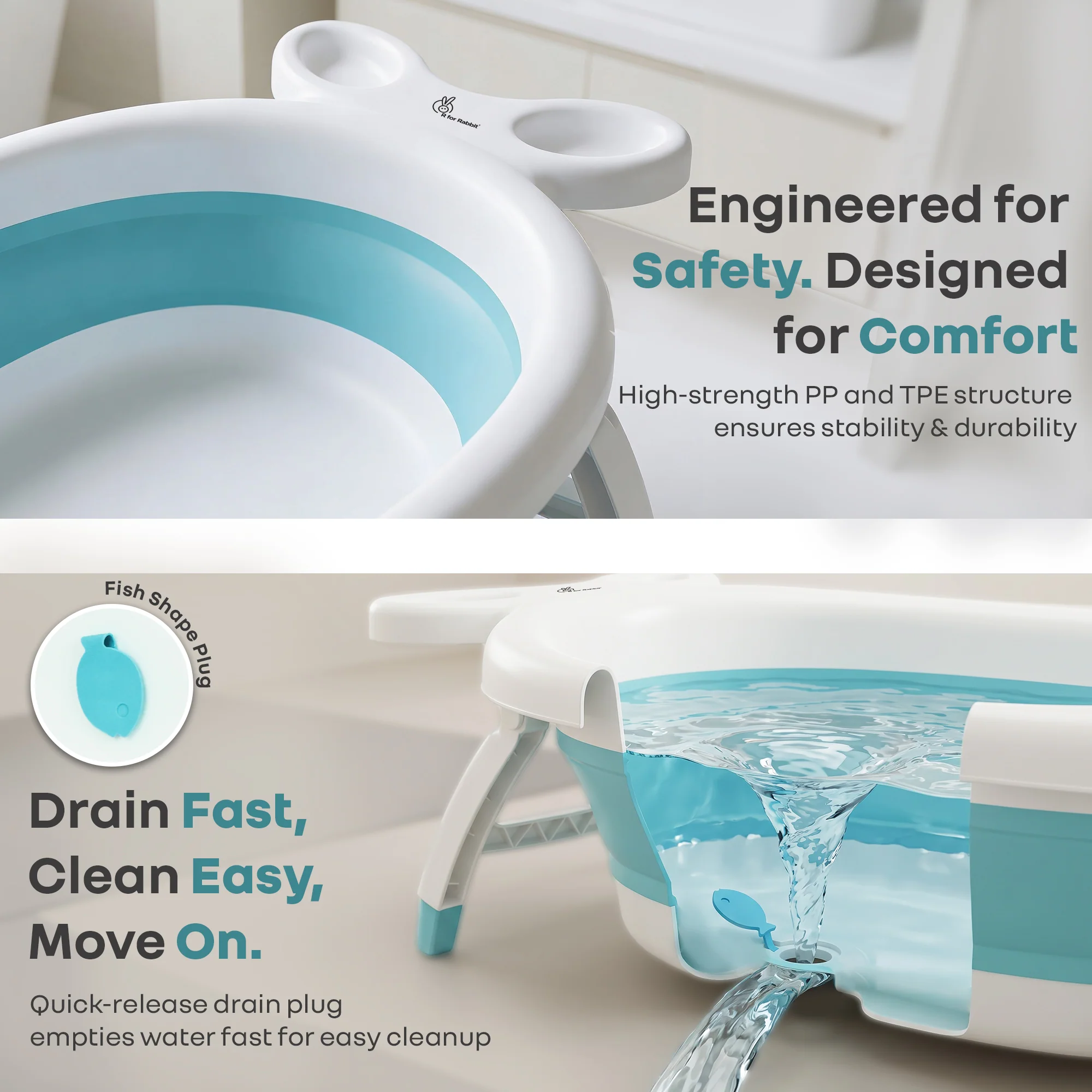 Bubble Double Finzy Baby Bathtub 9-36 Months, Foldable Cocoon Design, Anti-Skid Base & Drain Plug - Image 7