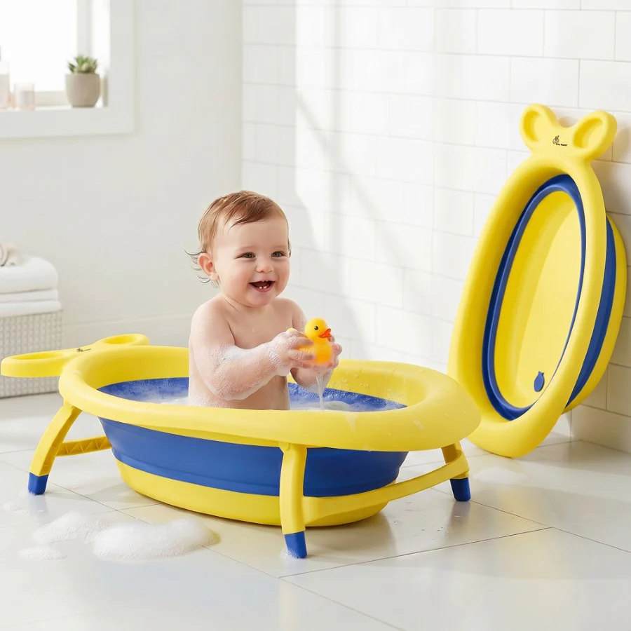 Bubble Double Finzy Baby Bathtub 9-36 Months, Foldable Cocoon Design, Anti-Skid Base & Drain Plug - Image 9