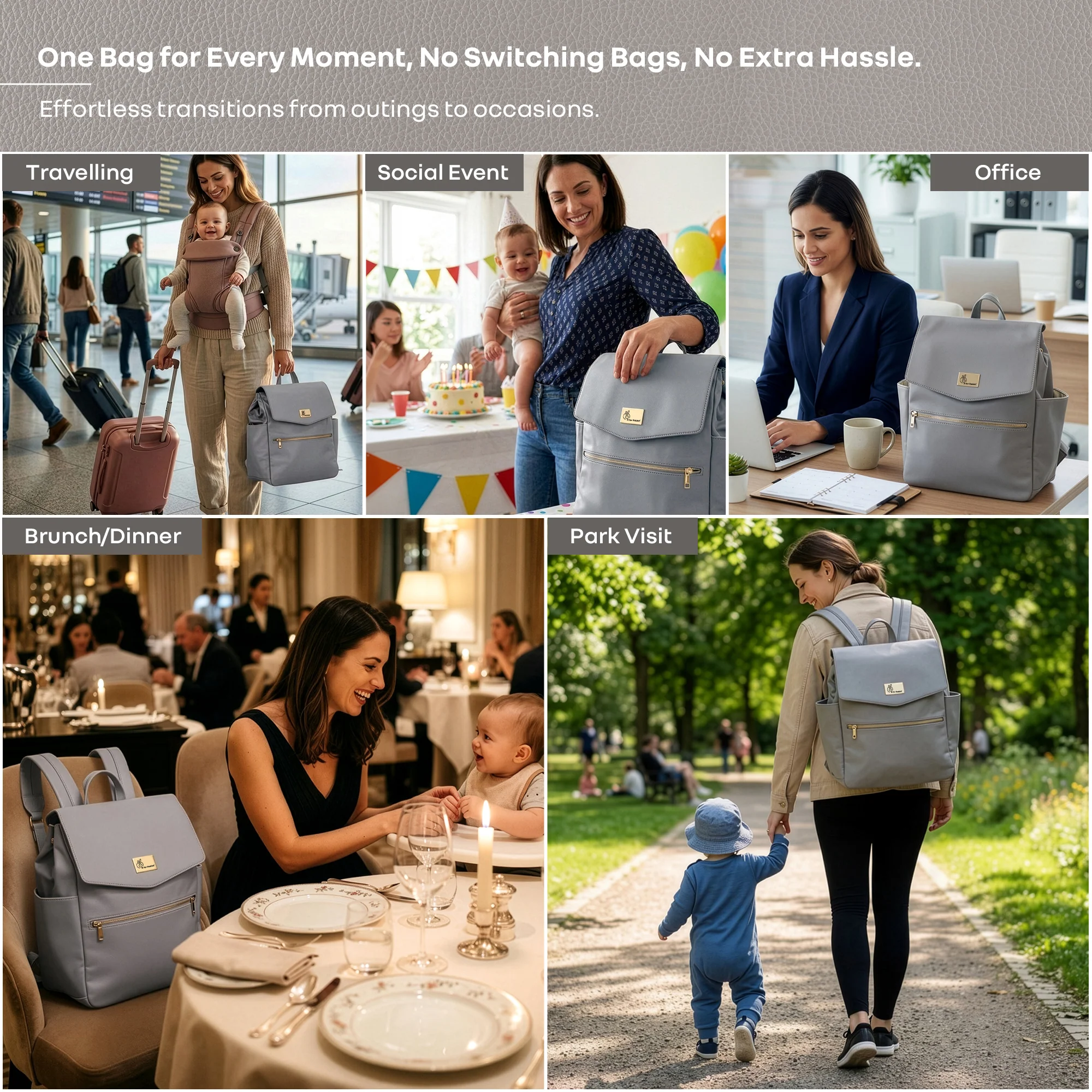 Caramello Bold Arise Diaper Bag, Premium Vegan Leather, 22L Multi-Compartment Laptop Friendly Bag - Image 12