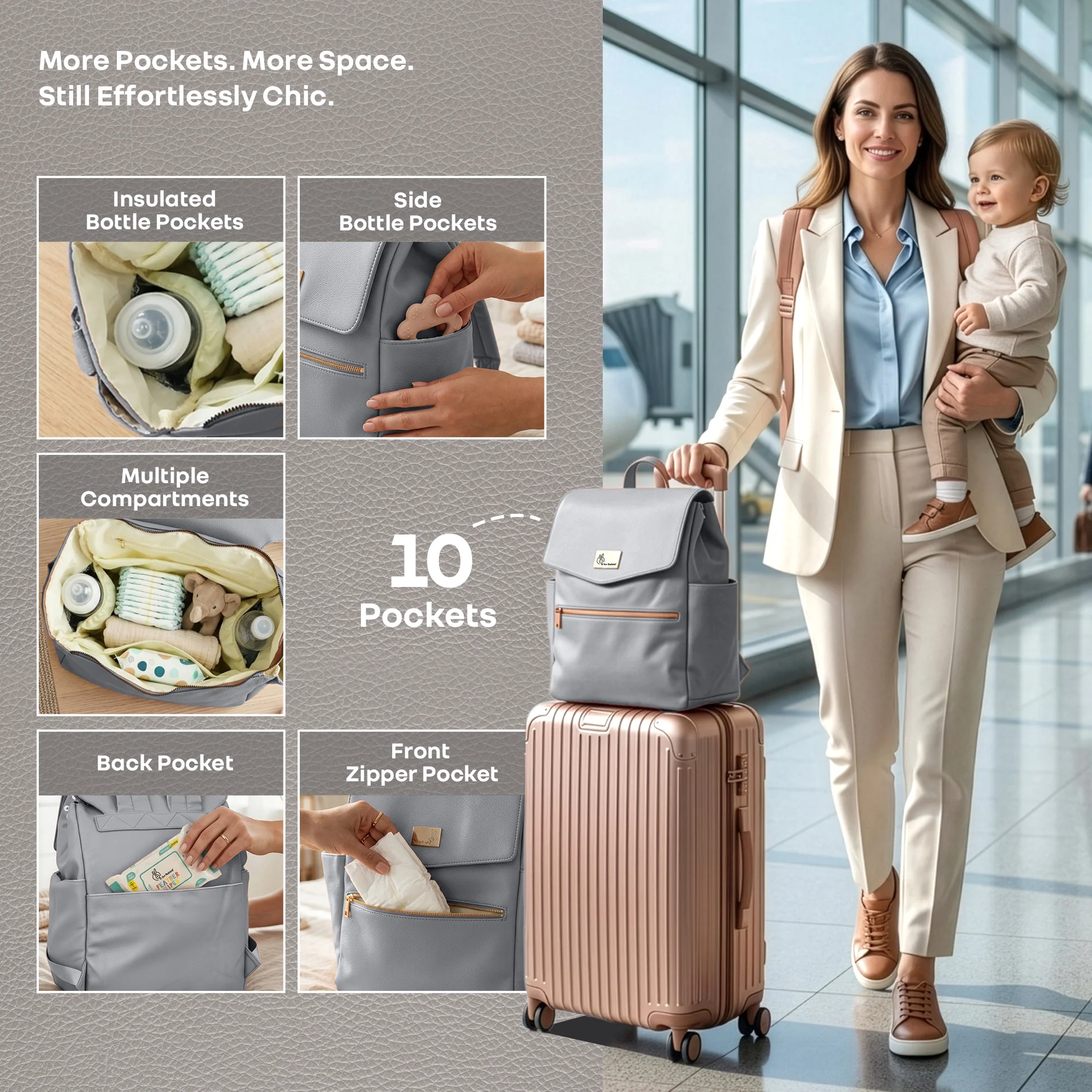 Caramello Bold Arise Diaper Bag, Premium Vegan Leather, 22L Multi-Compartment Laptop Friendly Bag - Image 15
