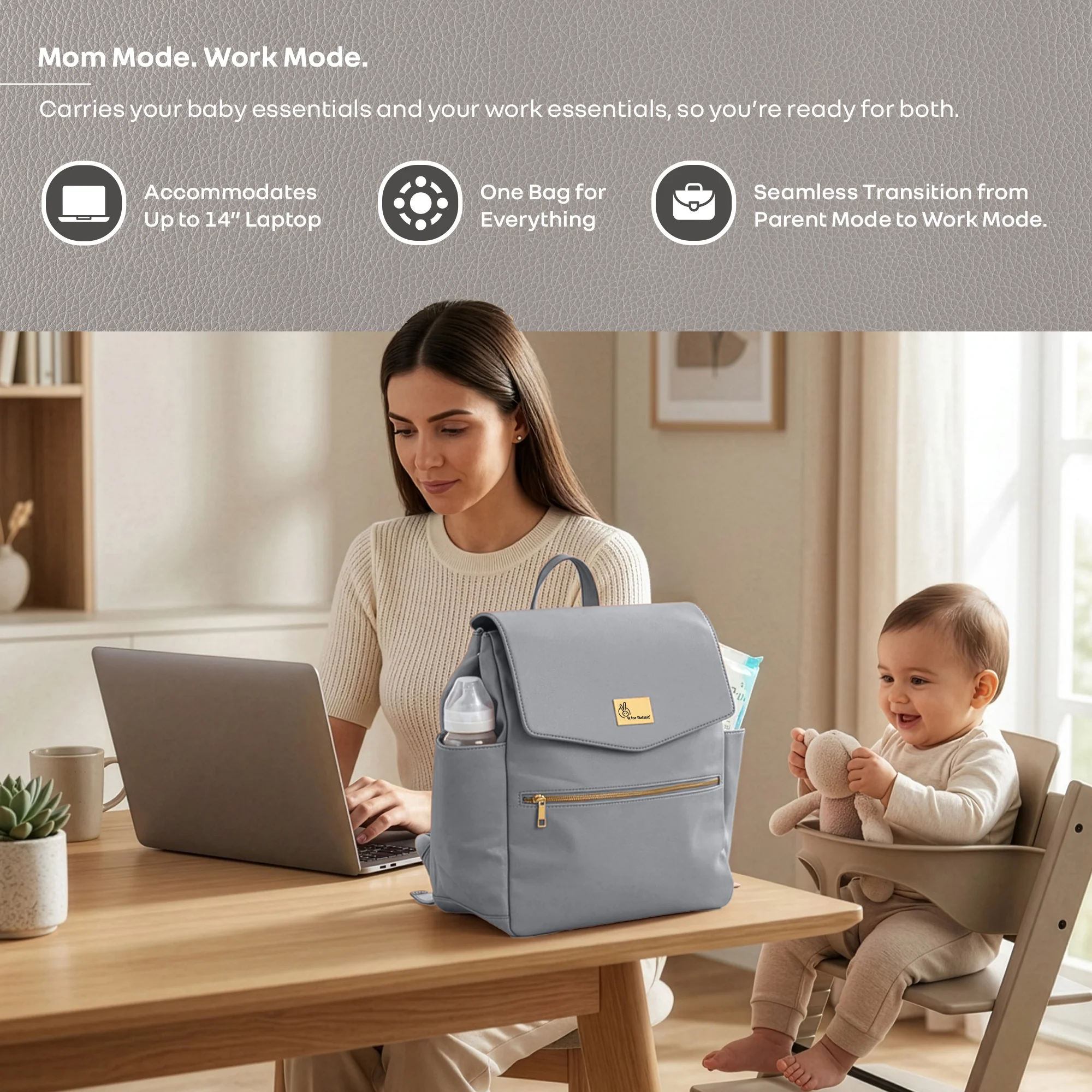 Caramello Bold Arise Diaper Bag, Premium Vegan Leather, 22L Multi-Compartment Laptop Friendly Bag - Image 17
