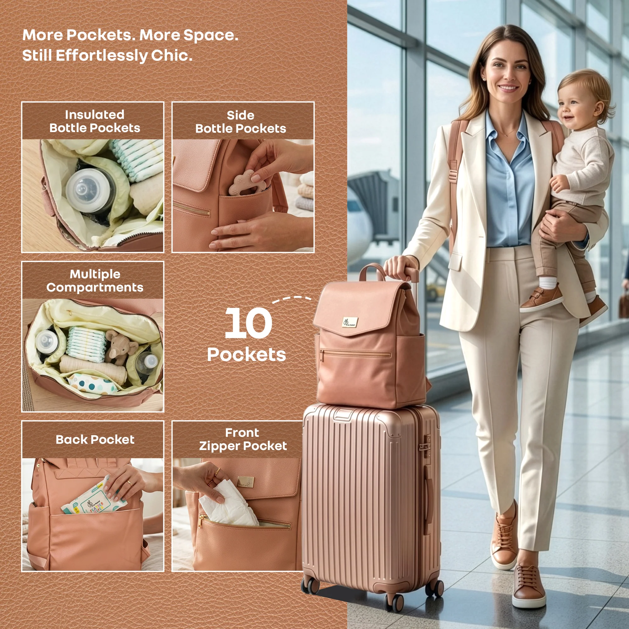 Caramello Bold Arise Diaper Bag, Premium Vegan Leather, 22L Multi-Compartment Laptop Friendly Bag - Image 6