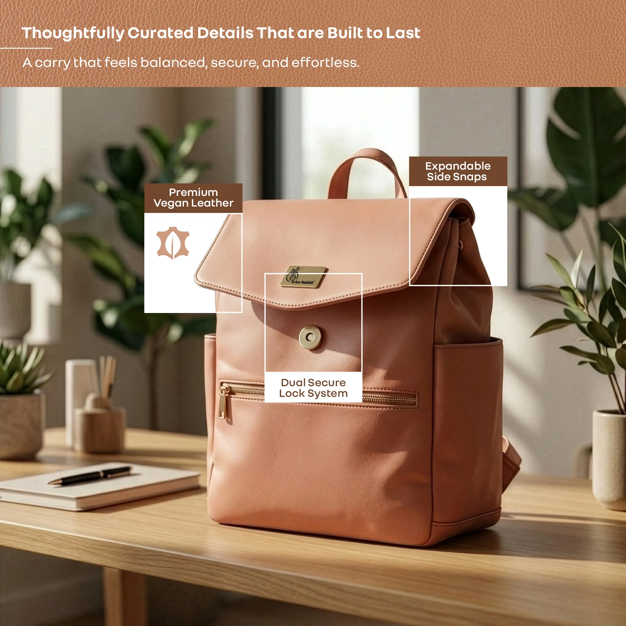 Caramello Bold Arise Diaper Bag, Premium Vegan Leather, 22L Multi-Compartment Laptop Friendly Bag - Image 7