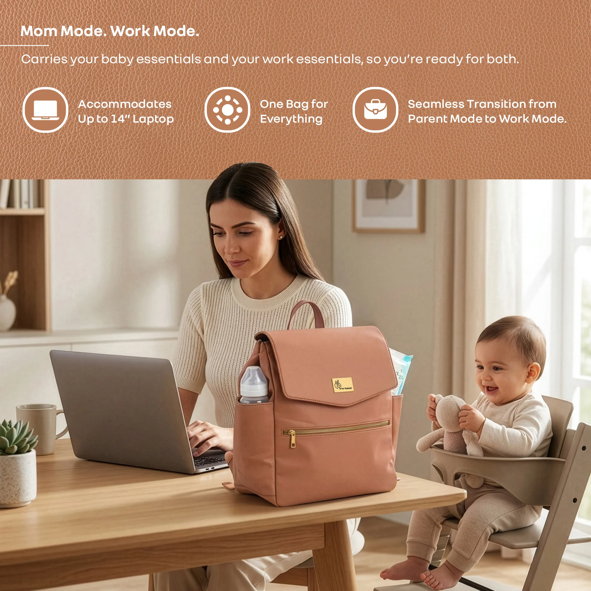 Caramello Bold Arise Diaper Bag, Premium Vegan Leather, 22L Multi-Compartment Laptop Friendly Bag - Image 8
