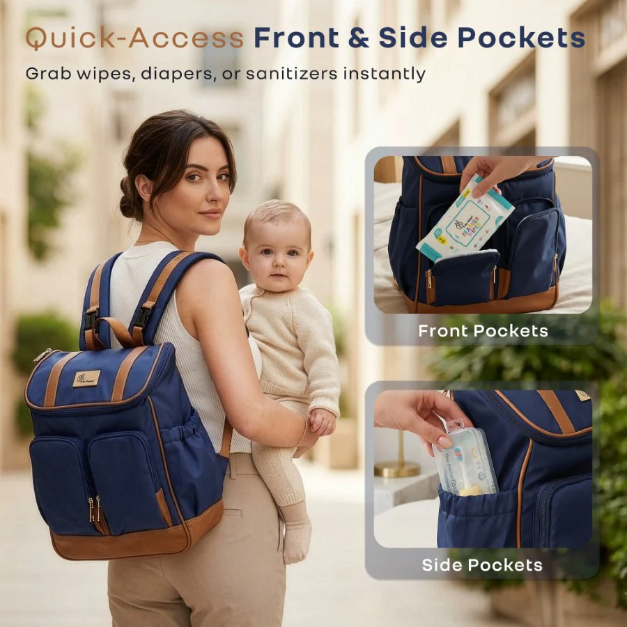 Caramello Bold Hazel Stylish Mom Bag, Vegan Leather, Stroller Hanging Rings - Image 16