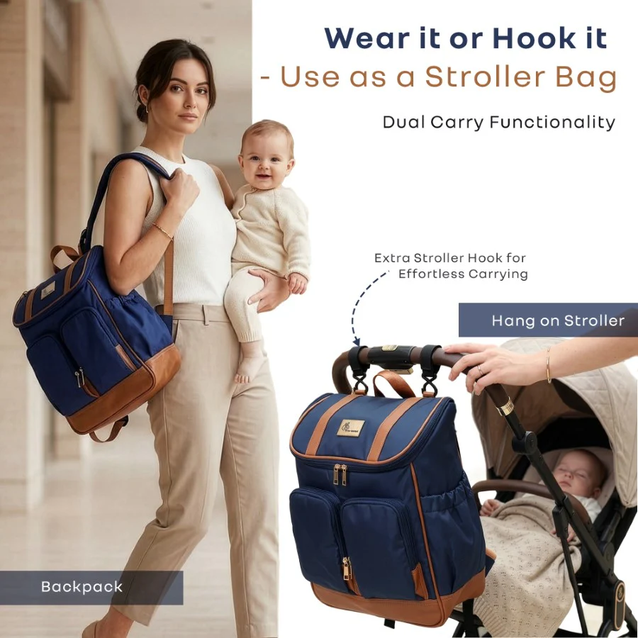 Caramello Bold Hazel Stylish Mom Bag, Vegan Leather, Stroller Hanging Rings - Image 17