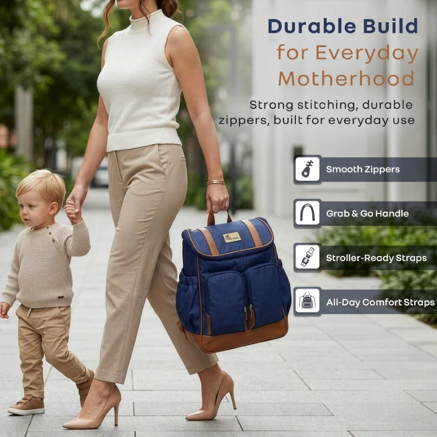 Caramello Bold Hazel Stylish Mom Bag, Vegan Leather, Stroller Hanging Rings - Image 18