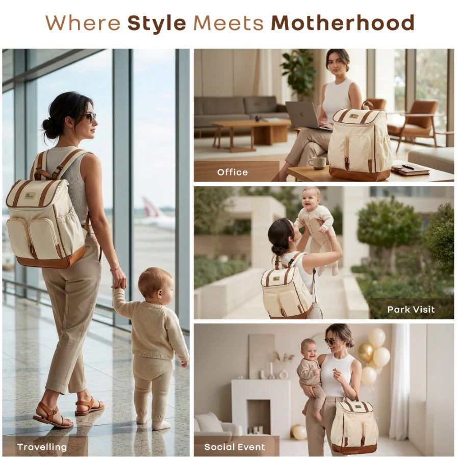 Caramello Bold Hazel Stylish Mom Bag, Vegan Leather, Stroller Hanging Rings - Image 3