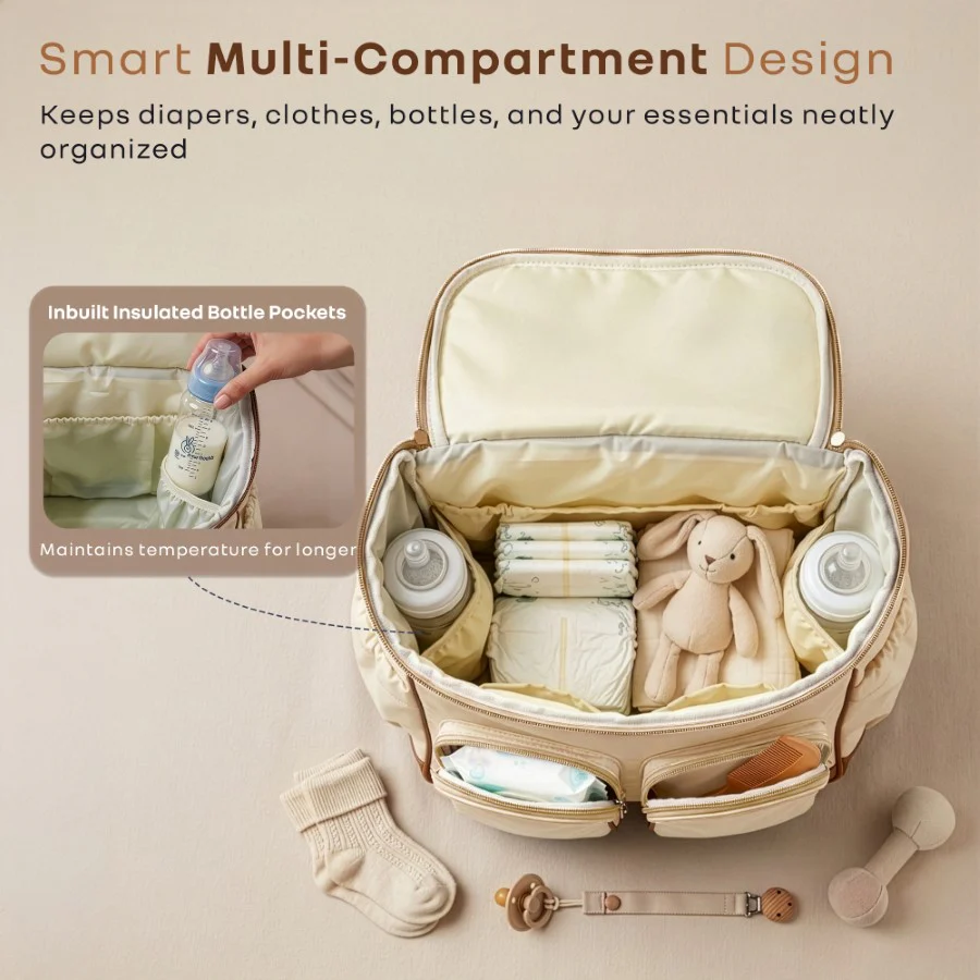 Caramello Bold Hazel Stylish Mom Bag, Vegan Leather, Stroller Hanging Rings - Image 4