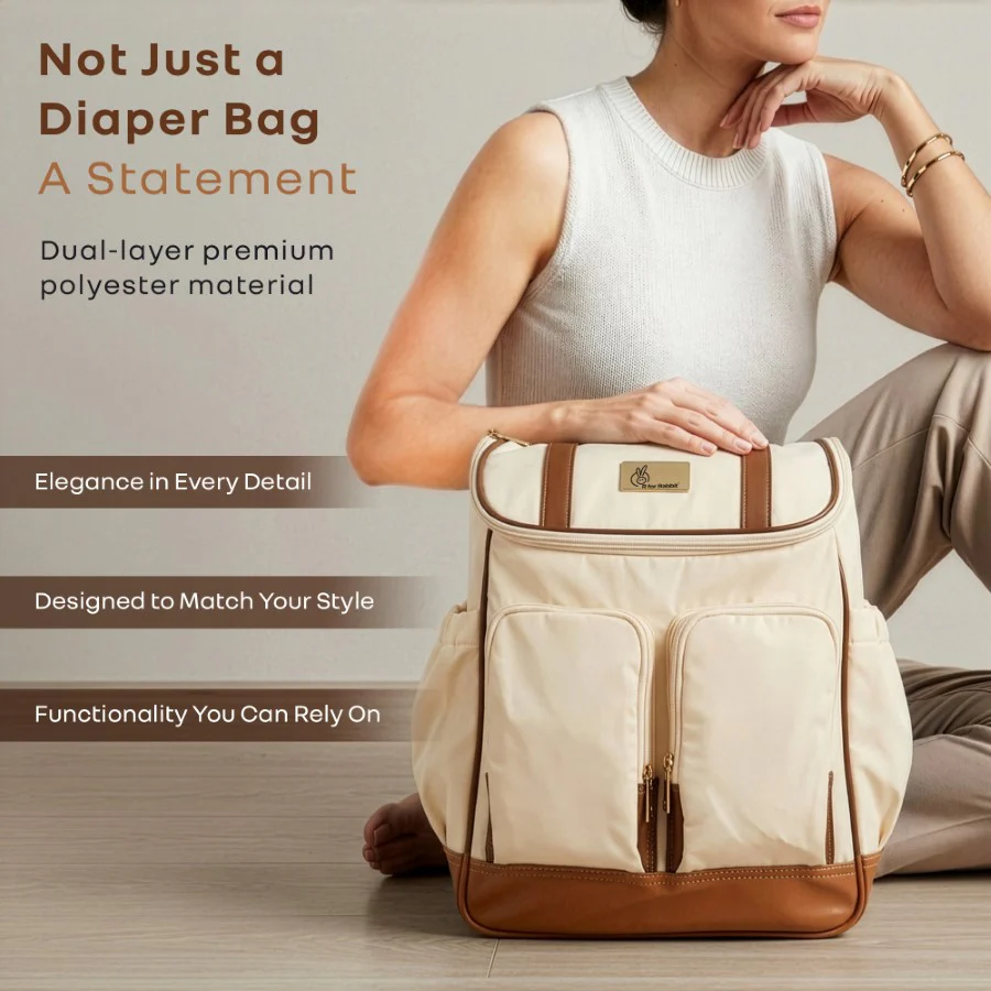 Caramello Bold Hazel Stylish Mom Bag, Vegan Leather, Stroller Hanging Rings - Image 5