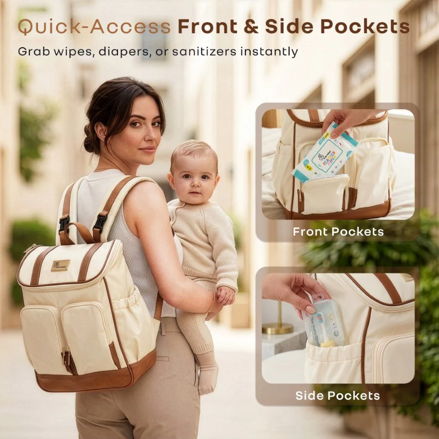 Caramello Bold Hazel Stylish Mom Bag, Vegan Leather, Stroller Hanging Rings - Image 6