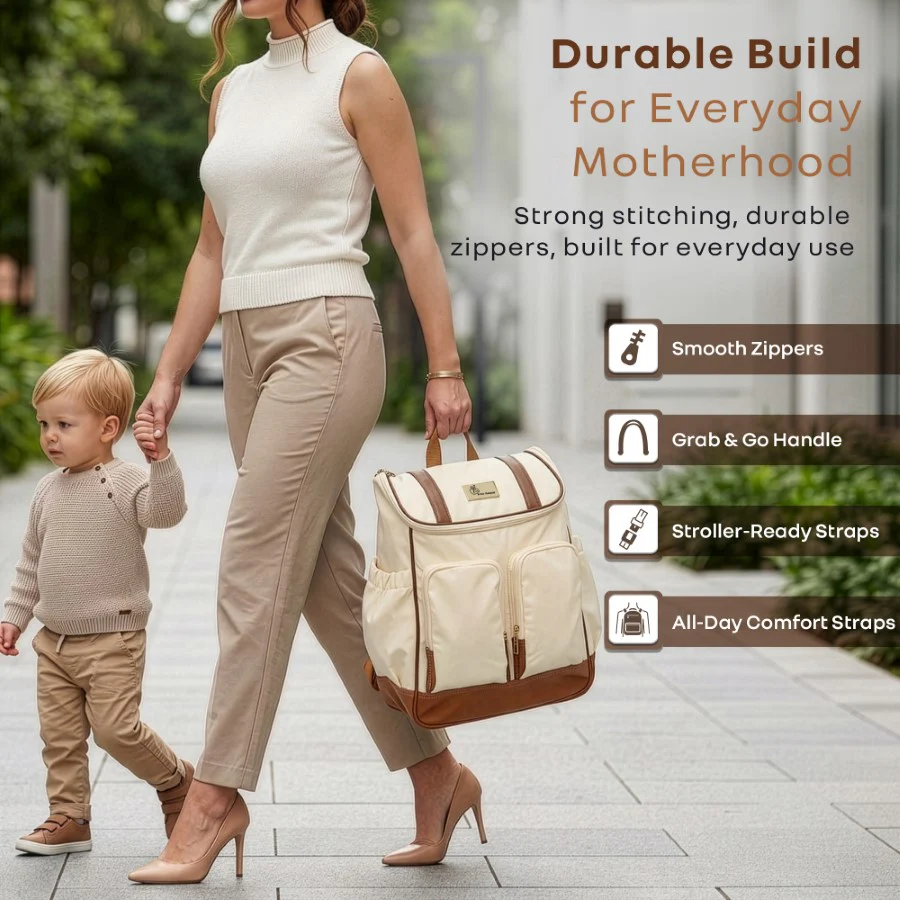 Caramello Bold Hazel Stylish Mom Bag, Vegan Leather, Stroller Hanging Rings - Image 8