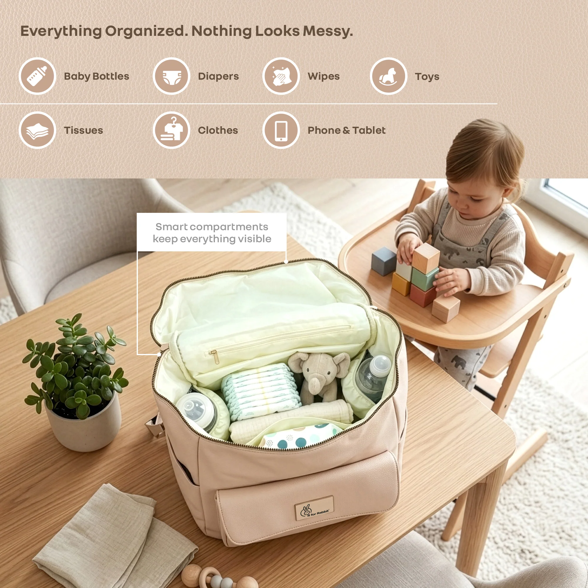 Caramello Bold Ivy Diaper Bag for Moms, Dual Carry Sling, Insulated Bottle Pockets With Premium Vegan Leather - Image 14