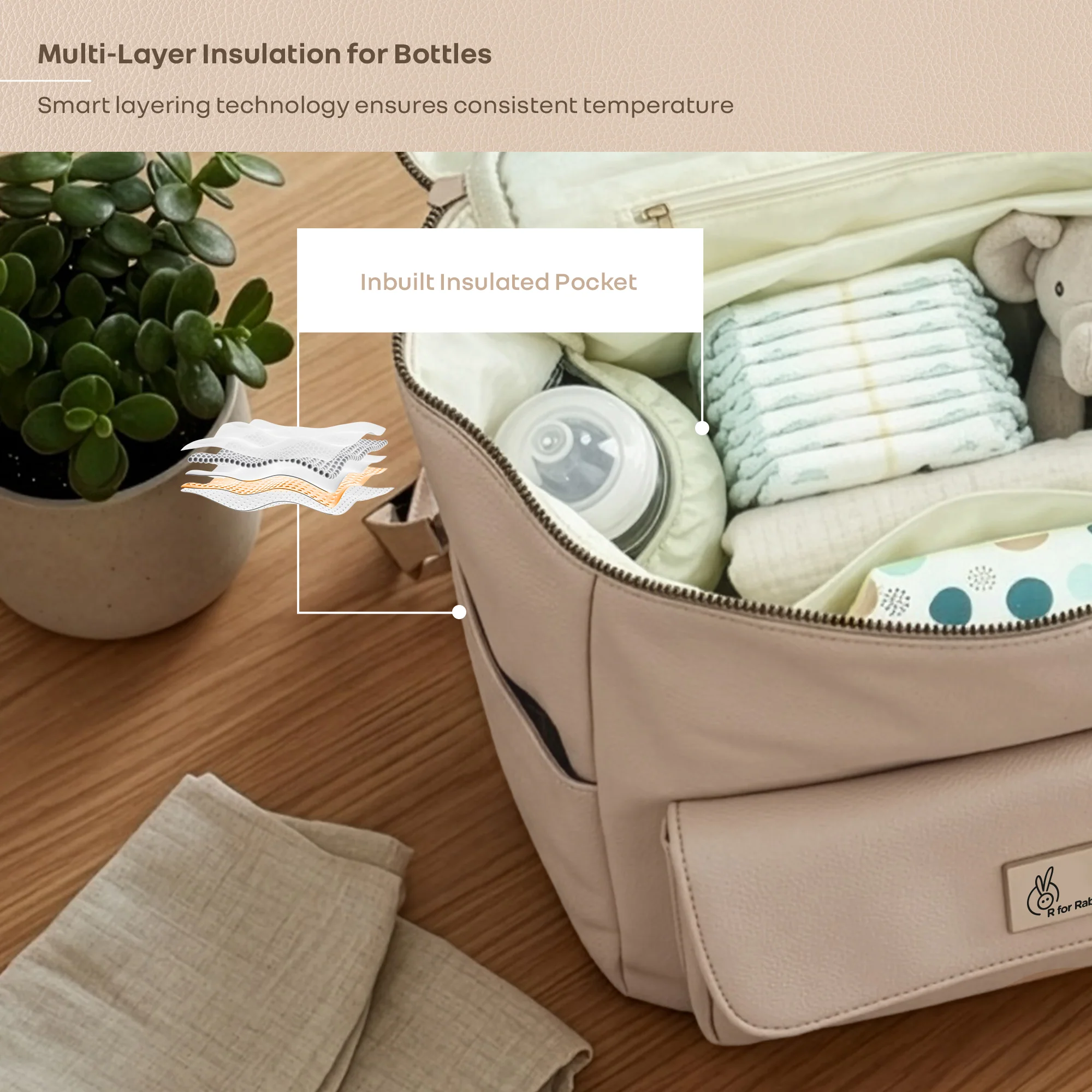Caramello Bold Ivy Diaper Bag for Moms, Dual Carry Sling, Insulated Bottle Pockets With Premium Vegan Leather - Image 16