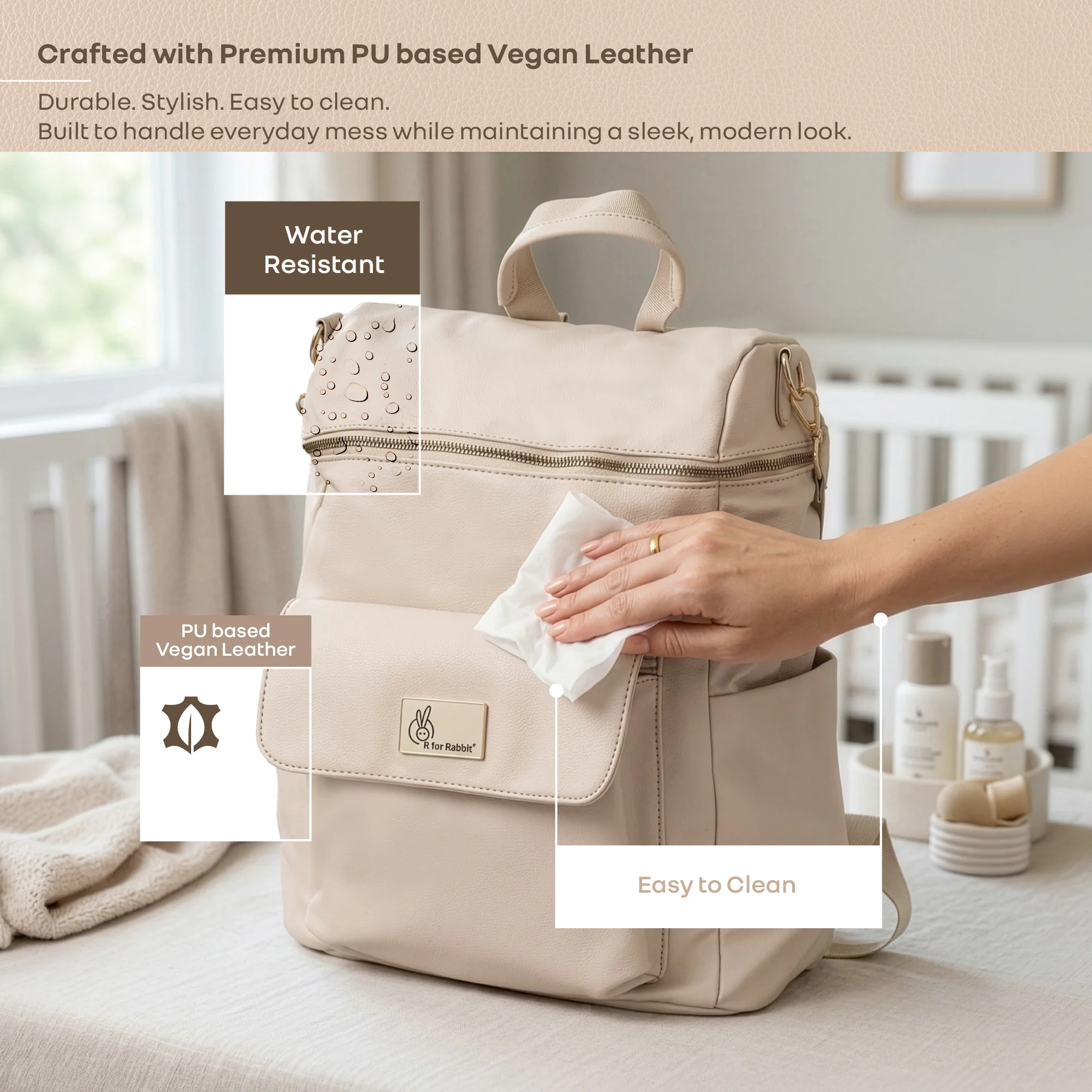 Caramello Bold Ivy Diaper Bag for Moms, Dual Carry Sling, Insulated Bottle Pockets With Premium Vegan Leather - Image 17