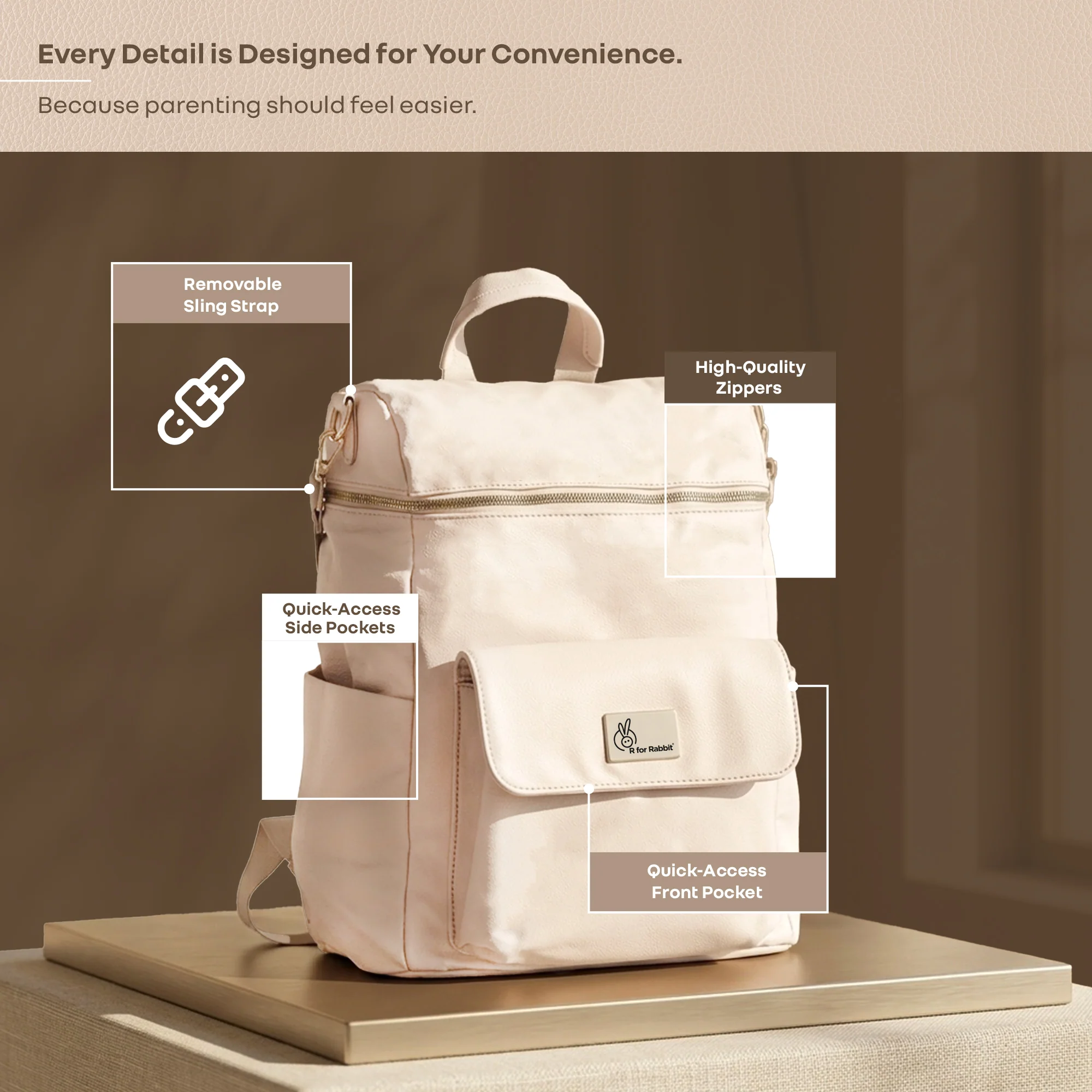 Caramello Bold Ivy Diaper Bag for Moms, Dual Carry Sling, Insulated Bottle Pockets With Premium Vegan Leather - Image 19