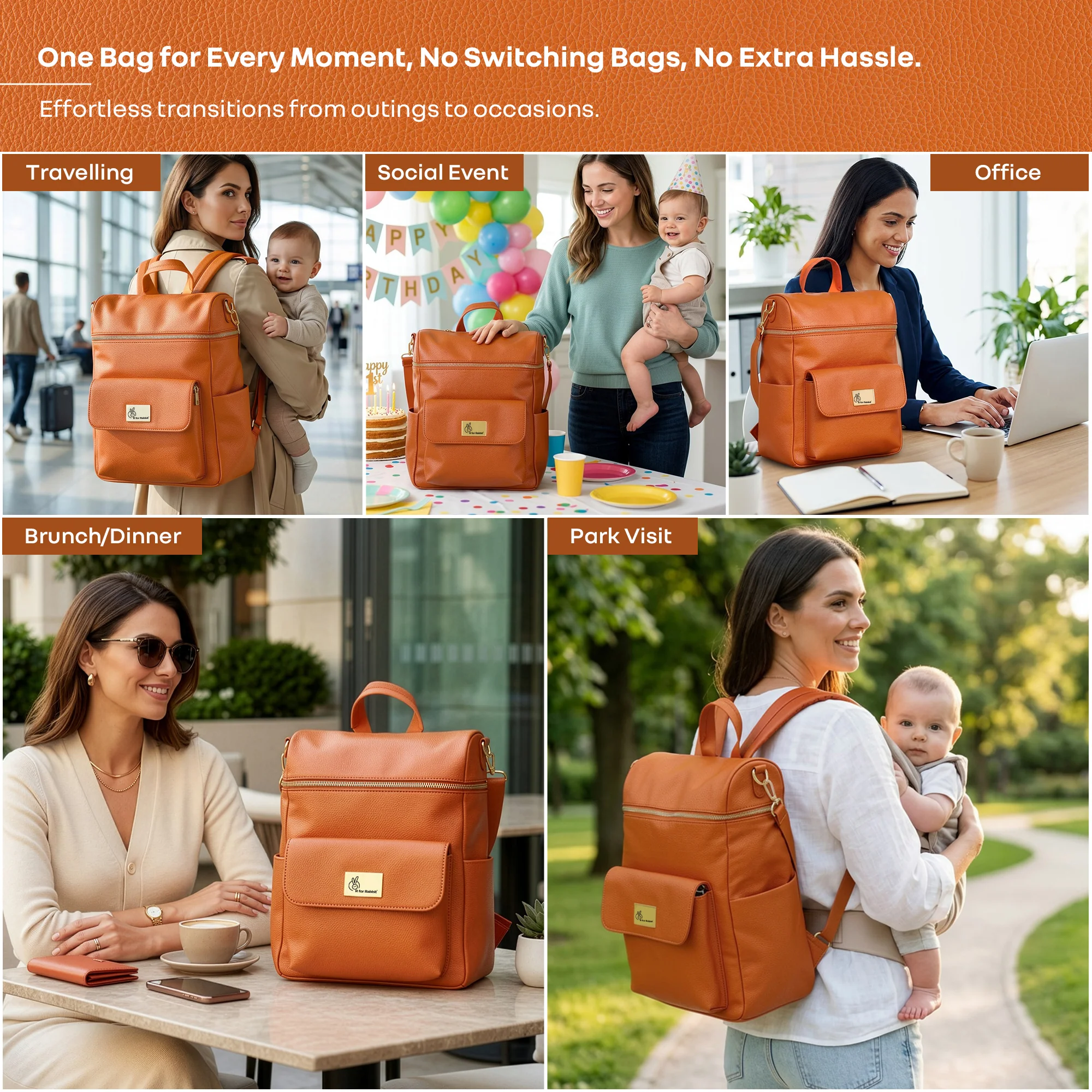 Caramello Bold Ivy Diaper Bag for Moms, Dual Carry Sling, Insulated Bottle Pockets With Premium Vegan Leather - Image 3