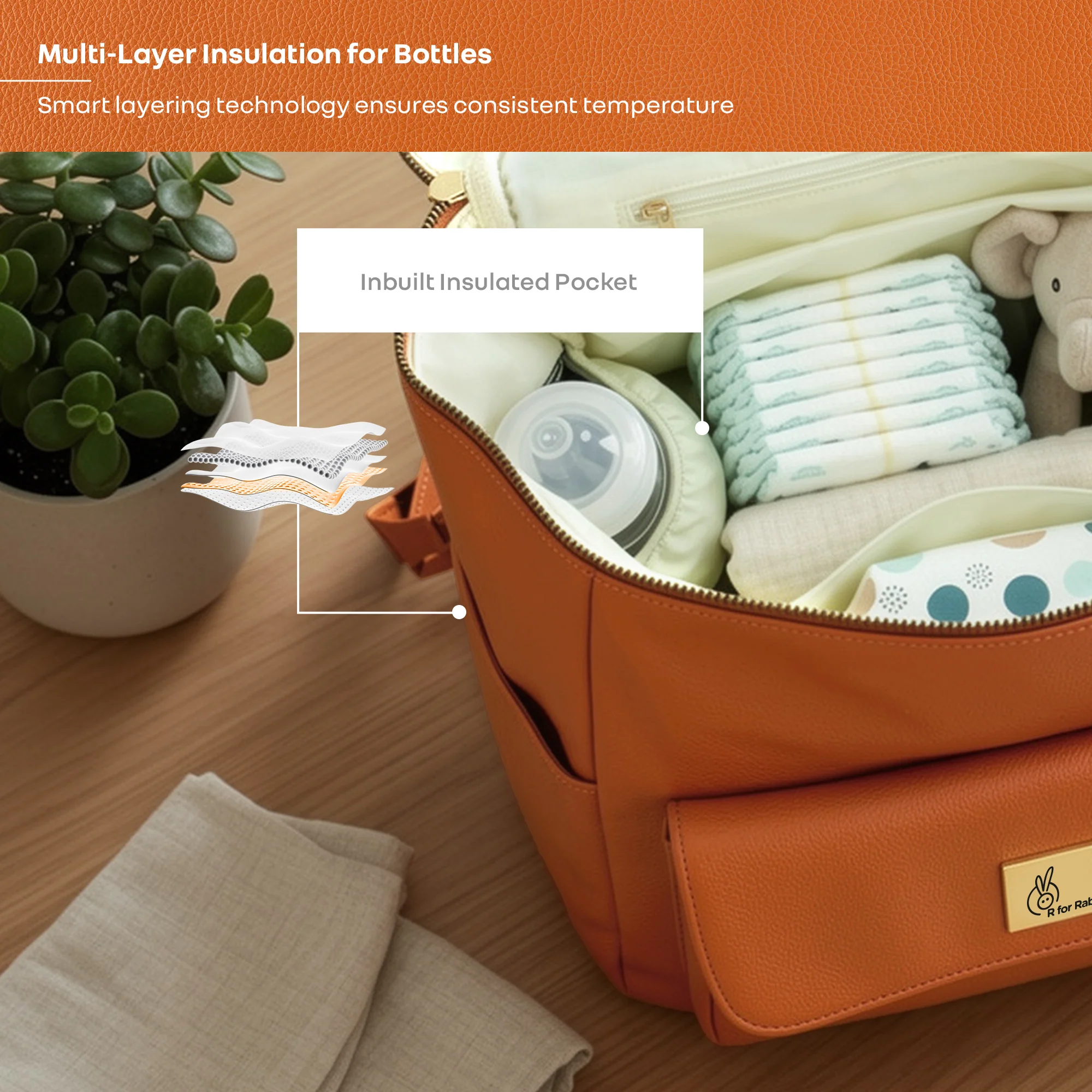 Caramello Bold Ivy Diaper Bag for Moms, Dual Carry Sling, Insulated Bottle Pockets With Premium Vegan Leather - Image 6