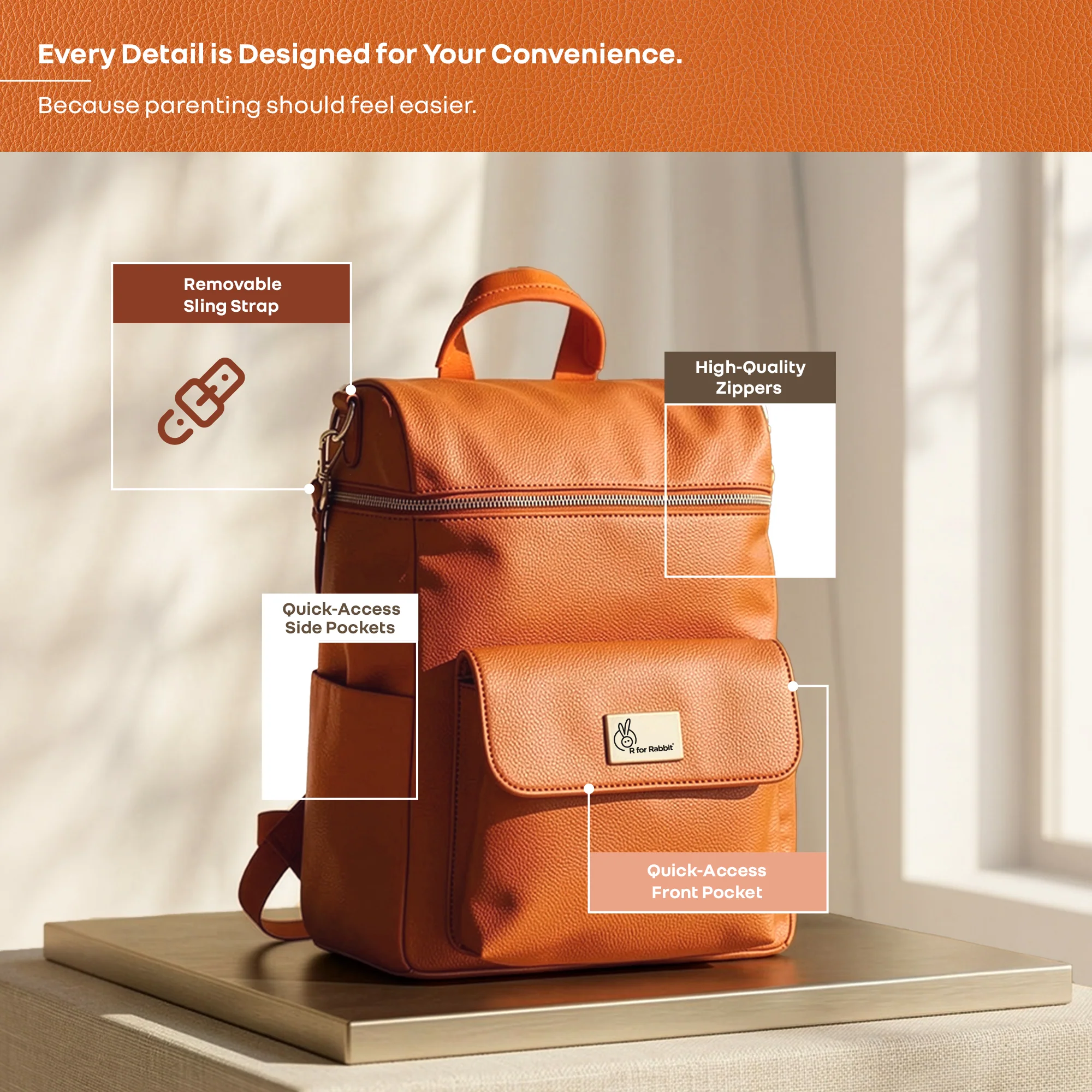 Caramello Bold Ivy Diaper Bag for Moms, Dual Carry Sling, Insulated Bottle Pockets With Premium Vegan Leather - Image 9
