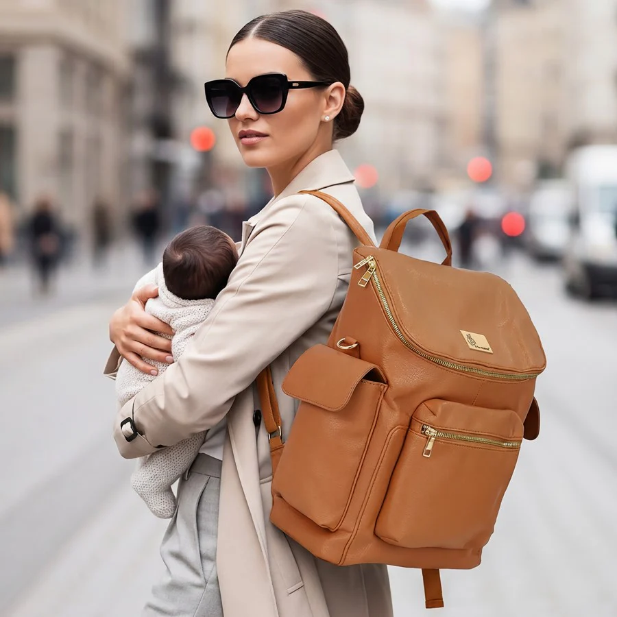 Caramello Bold Neo Diaper Bag, Matte Finish Vegan Leather, 39L Spacious Multi-Compartment Bag