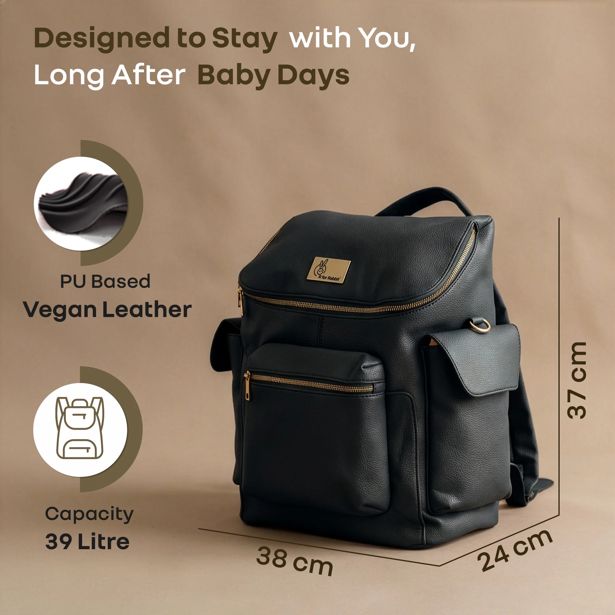 Caramello Bold Neo Diaper Bag, Matte Finish Vegan Leather, 39L Spacious Multi-Compartment Bag - Image 15