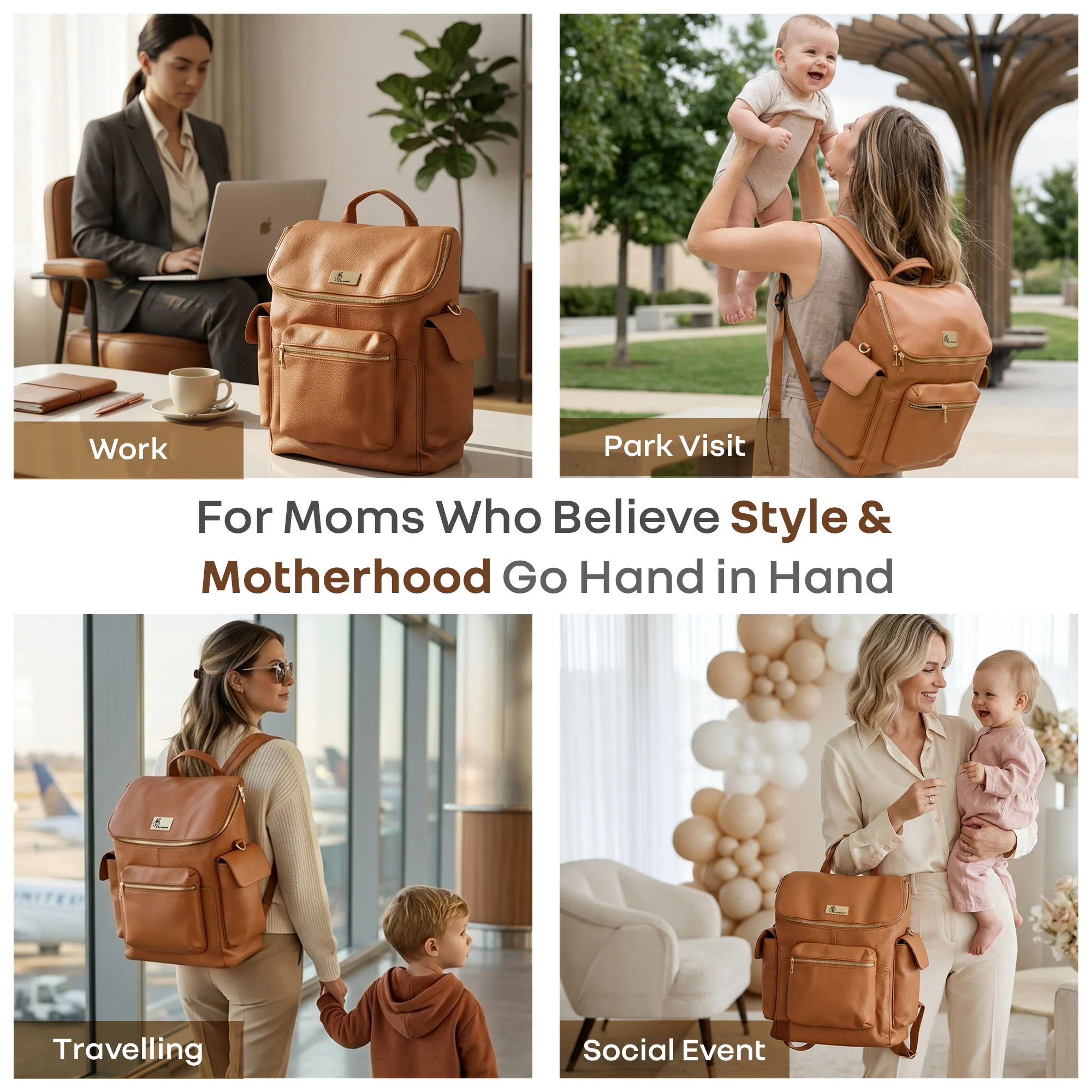 Caramello Bold Neo Diaper Bag, Matte Finish Vegan Leather, 39L Spacious Multi-Compartment Bag - Image 2