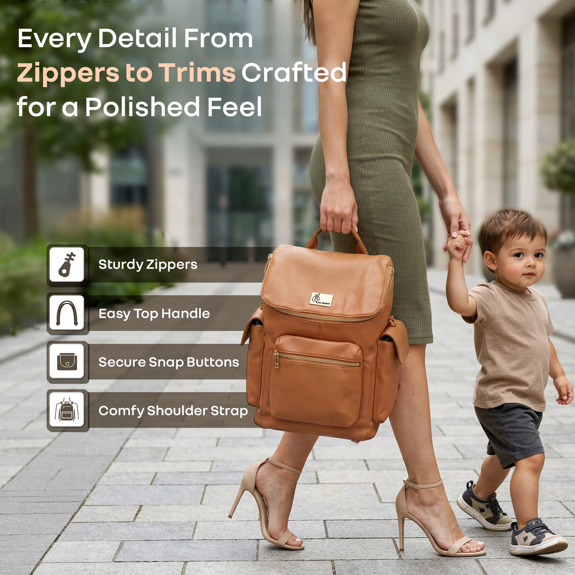Caramello Bold Neo Diaper Bag, Matte Finish Vegan Leather, 39L Spacious Multi-Compartment Bag - Image 6