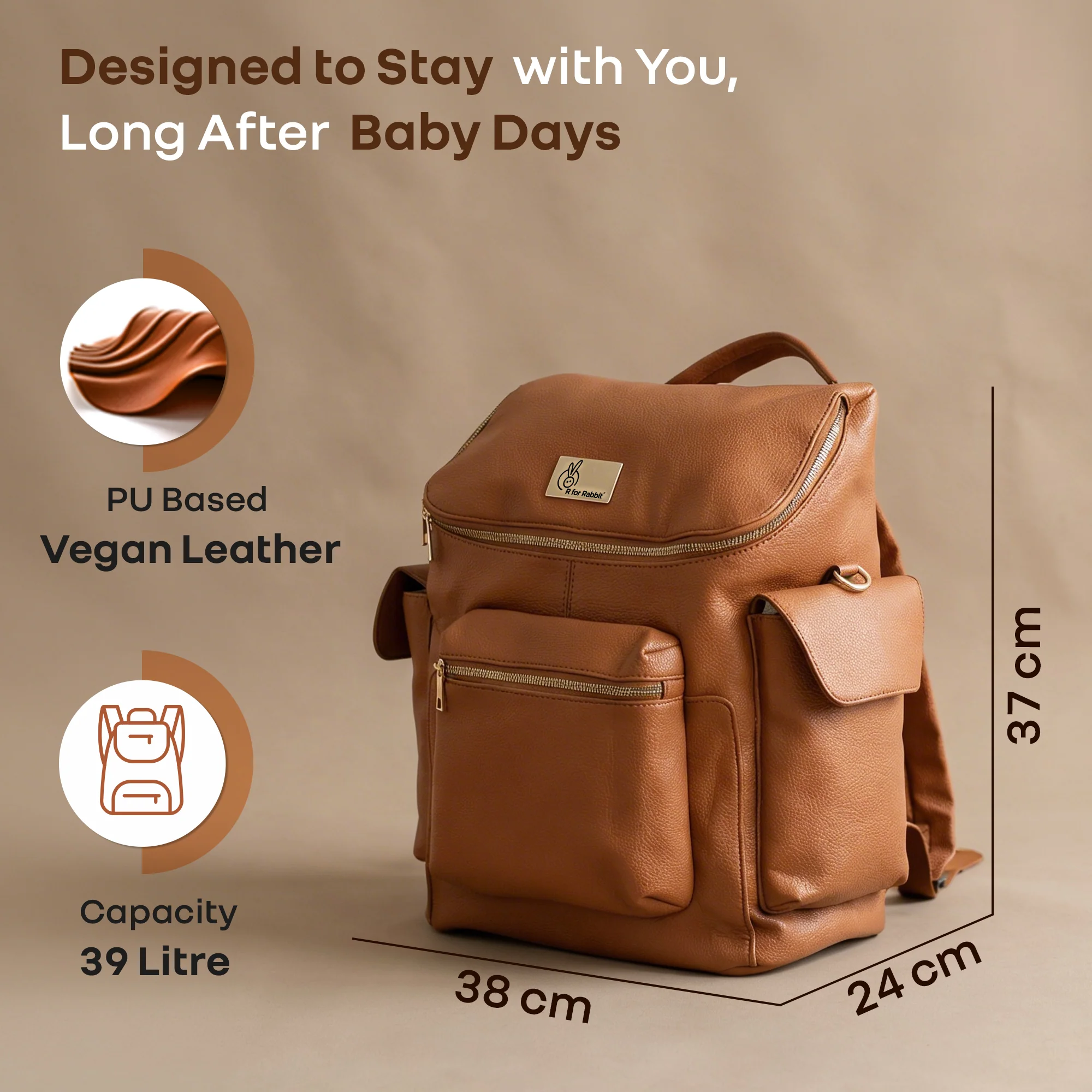 Caramello Bold Neo Diaper Bag, Matte Finish Vegan Leather, 39L Spacious Multi-Compartment Bag - Image 7