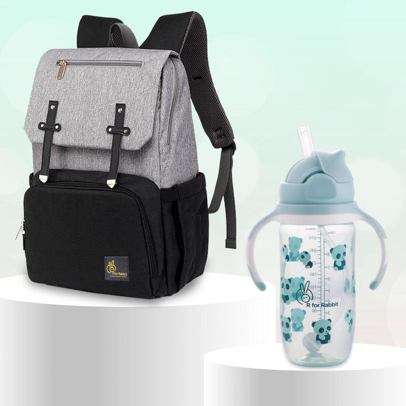 Caramello Smart Diaper Bag + Bubble Straw Sipper Bottle