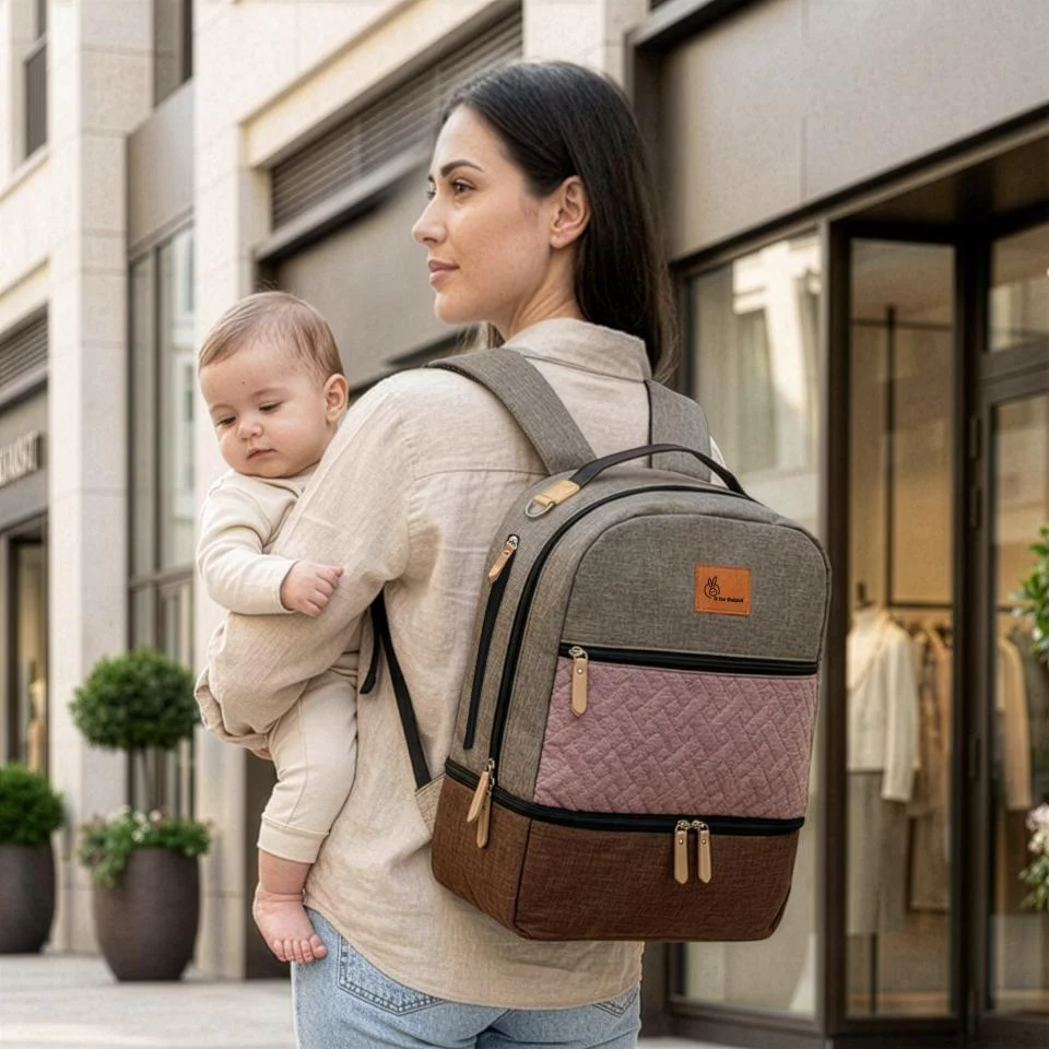 Caramello Truffle – Large Capacity Diaper Bag with Stroller Attachment - Image 9