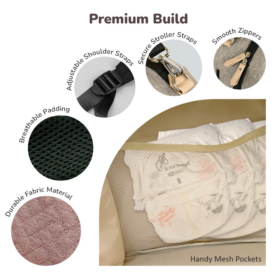 Caramello Truffle – Large Capacity Diaper Bag with Stroller Attachment - Image 12