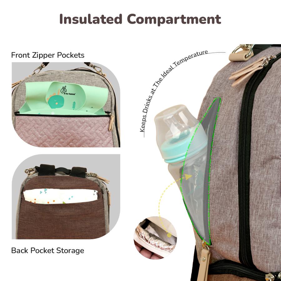 Caramello Truffle – Large Capacity Diaper Bag with Stroller Attachment - Image 13