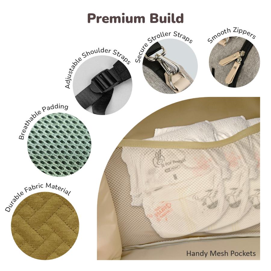 Caramello Truffle – Large Capacity Diaper Bag with Stroller Attachment - Image 3
