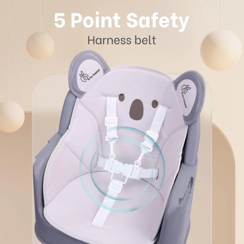 4 in 1 Cherry Berry Grand High Chair - Convertible, Removable Tray, Non Slippery-Anti Tipping, Booster Seat, Study Table & Chair Convertible - Teddy Grey - Image 4