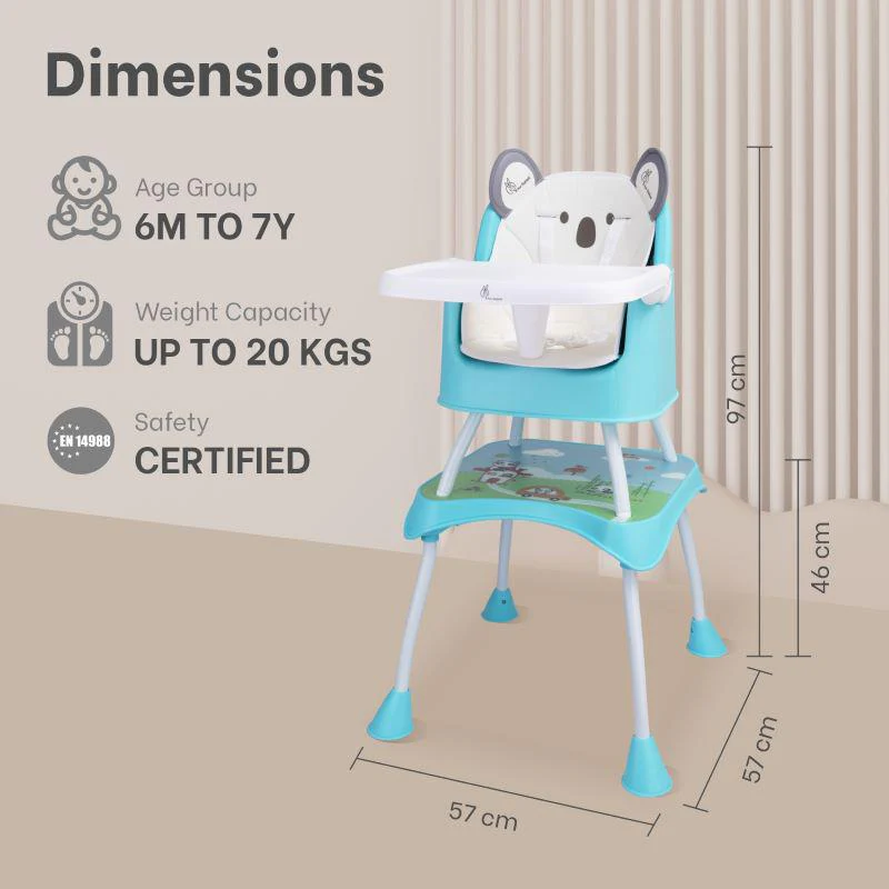 4 in 1 Cherry Berry Grand High Chair - Convertible, Removable Tray, Non Slippery-Anti Tipping, Booster Seat, Study Table & Chair Convertible - Teddy Green - Image 7