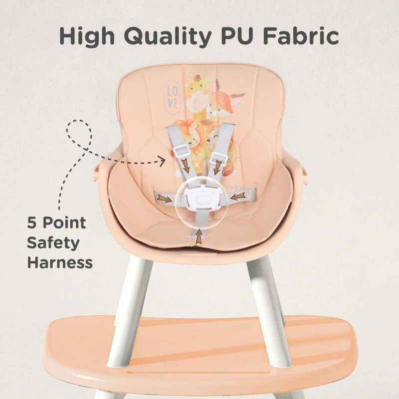 Cherry Berry Safari Baby High Chair, 3 in 1 Convertible High Chair Cum Kids Study Table - Beige - Image 4